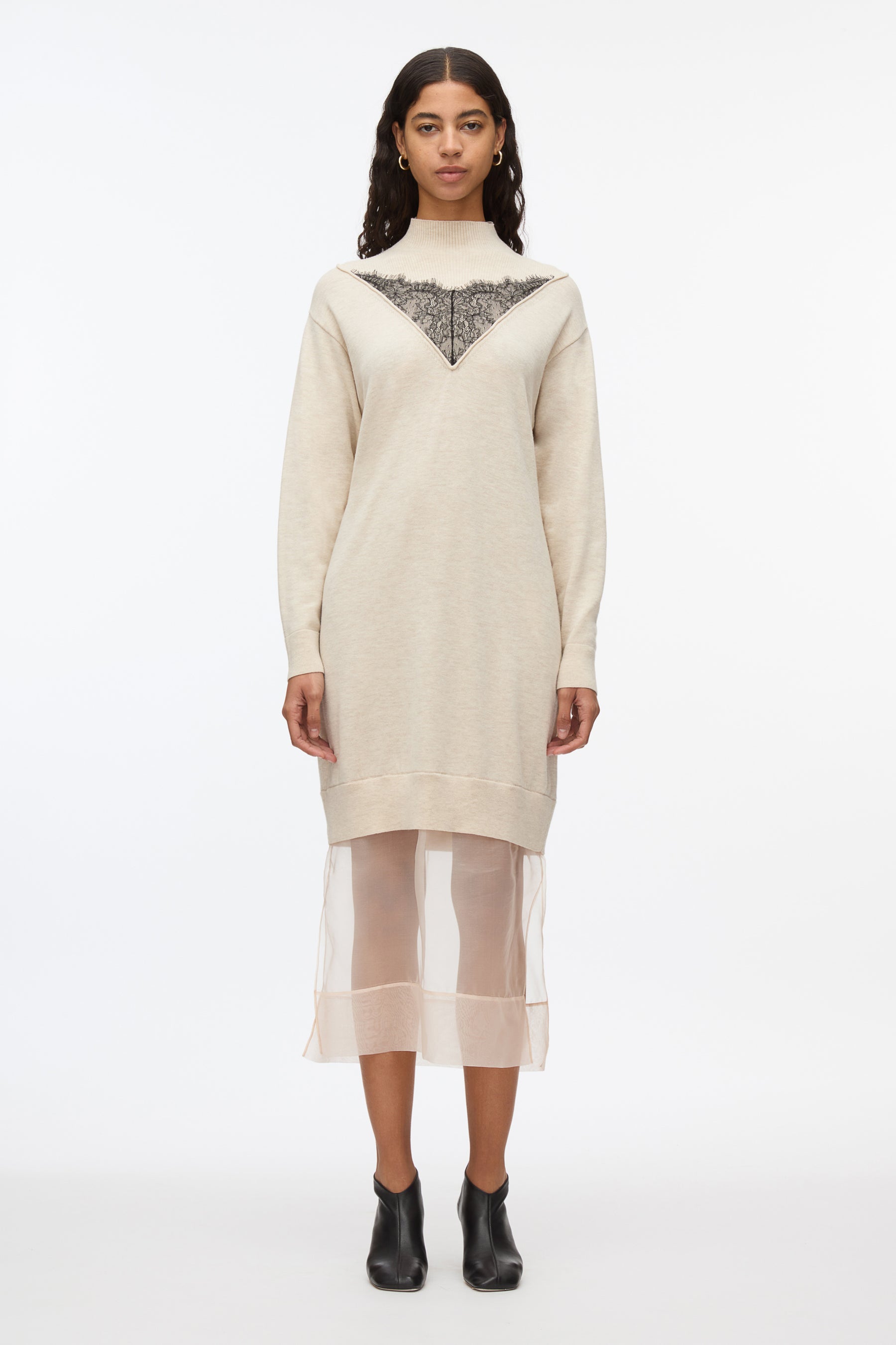 Blue Berry Vape Juice Mockneck Knit Dress with Lace Inlay