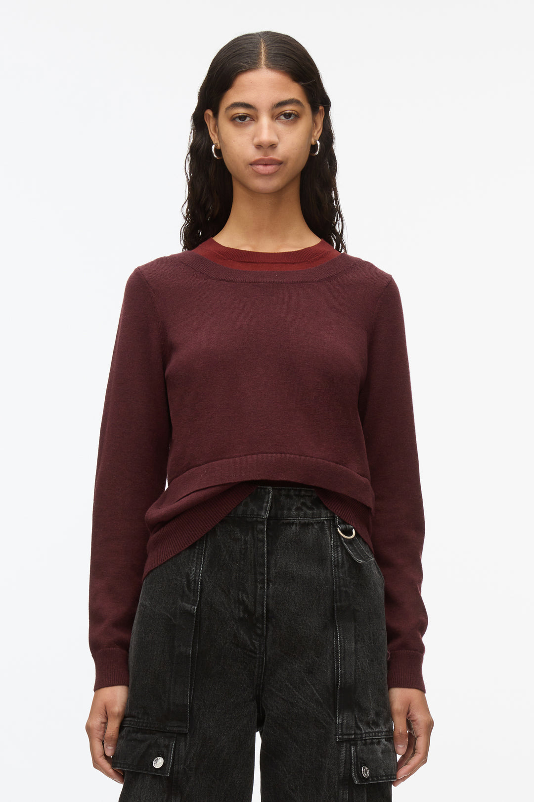 Layered Knit Pullover with Keyhole
