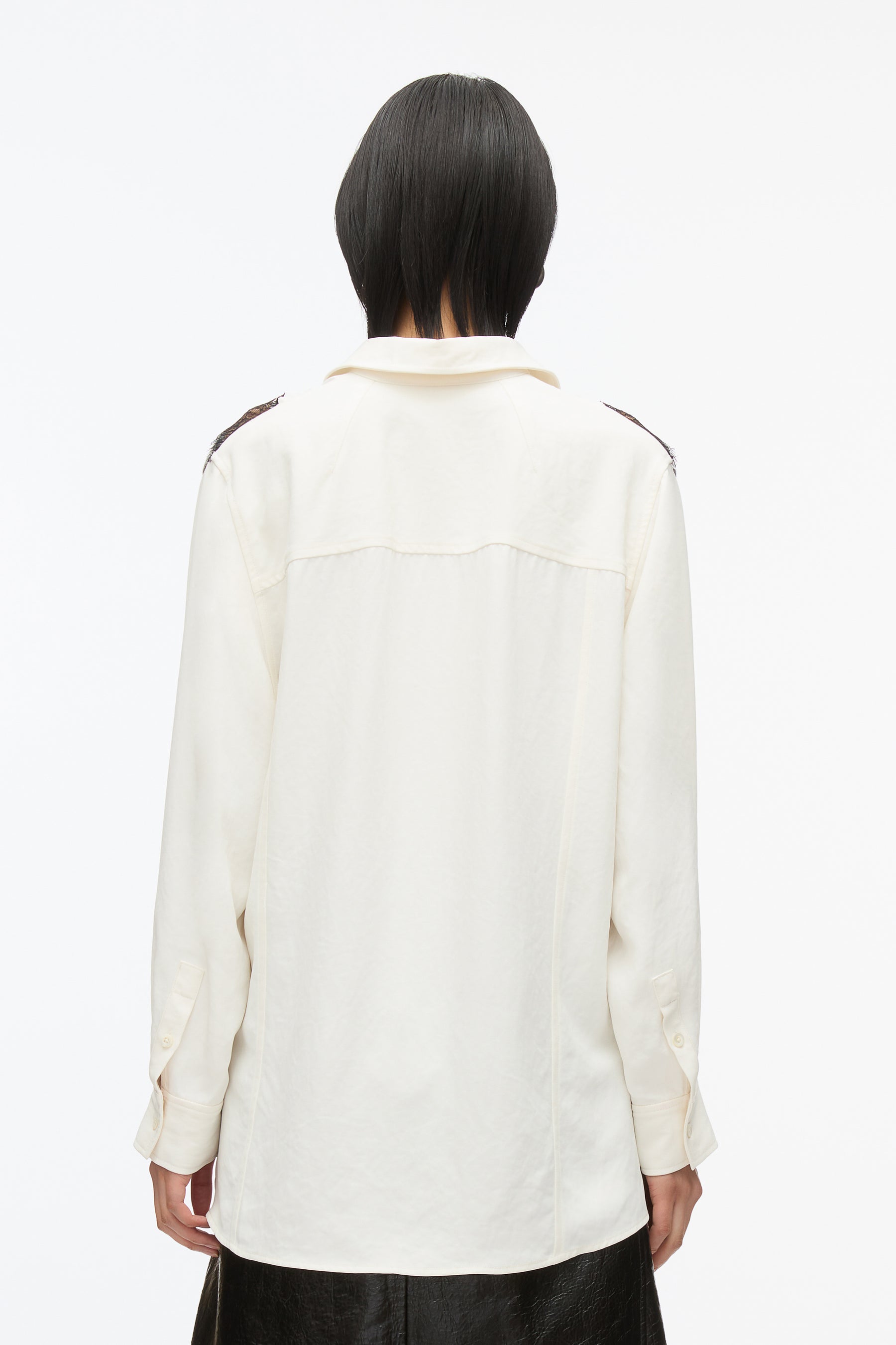 Knit Combo Shirt With Lace Inlay