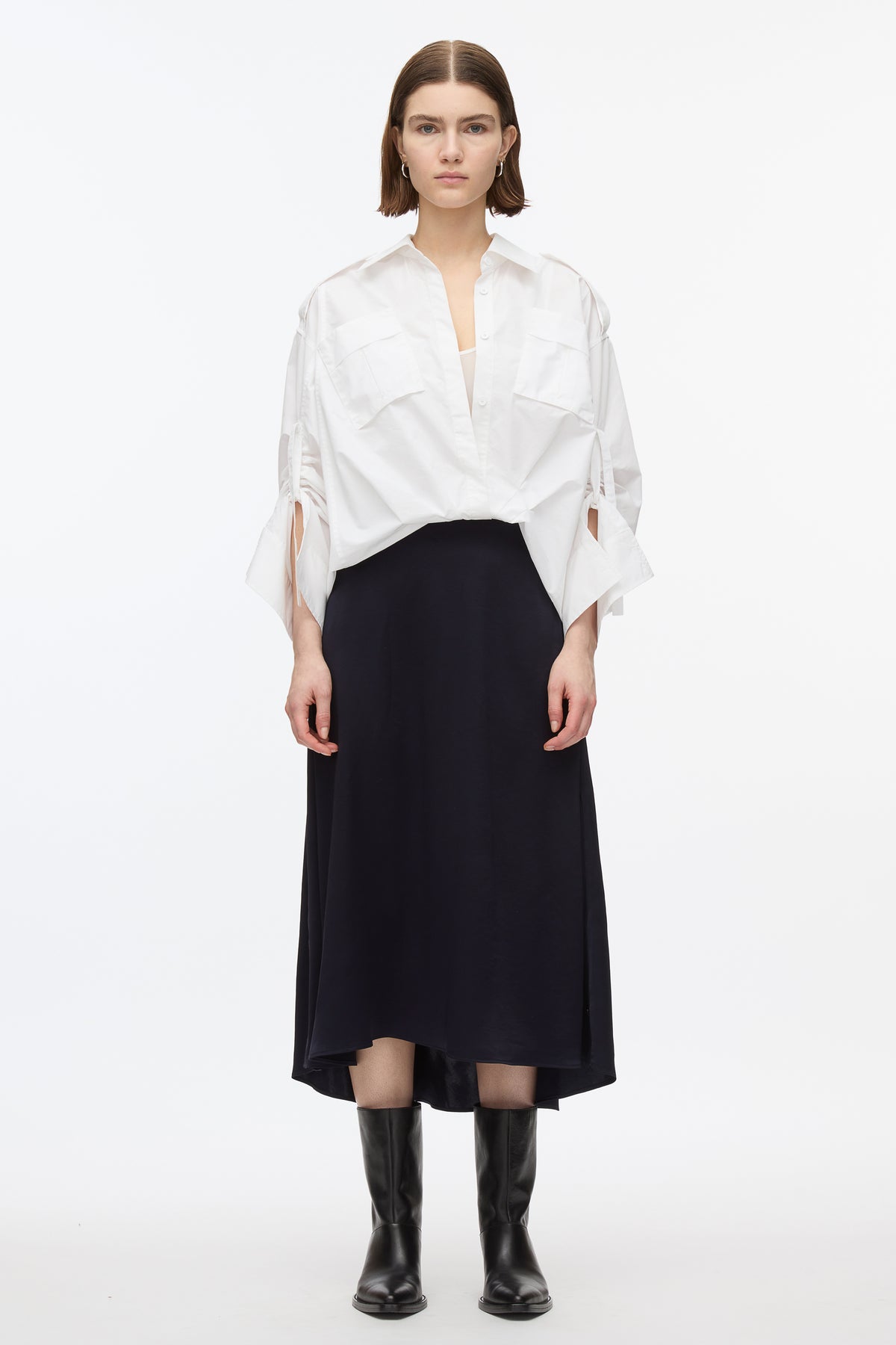 draped shirt dress Queenfy Solid Draped Shirt Dress
