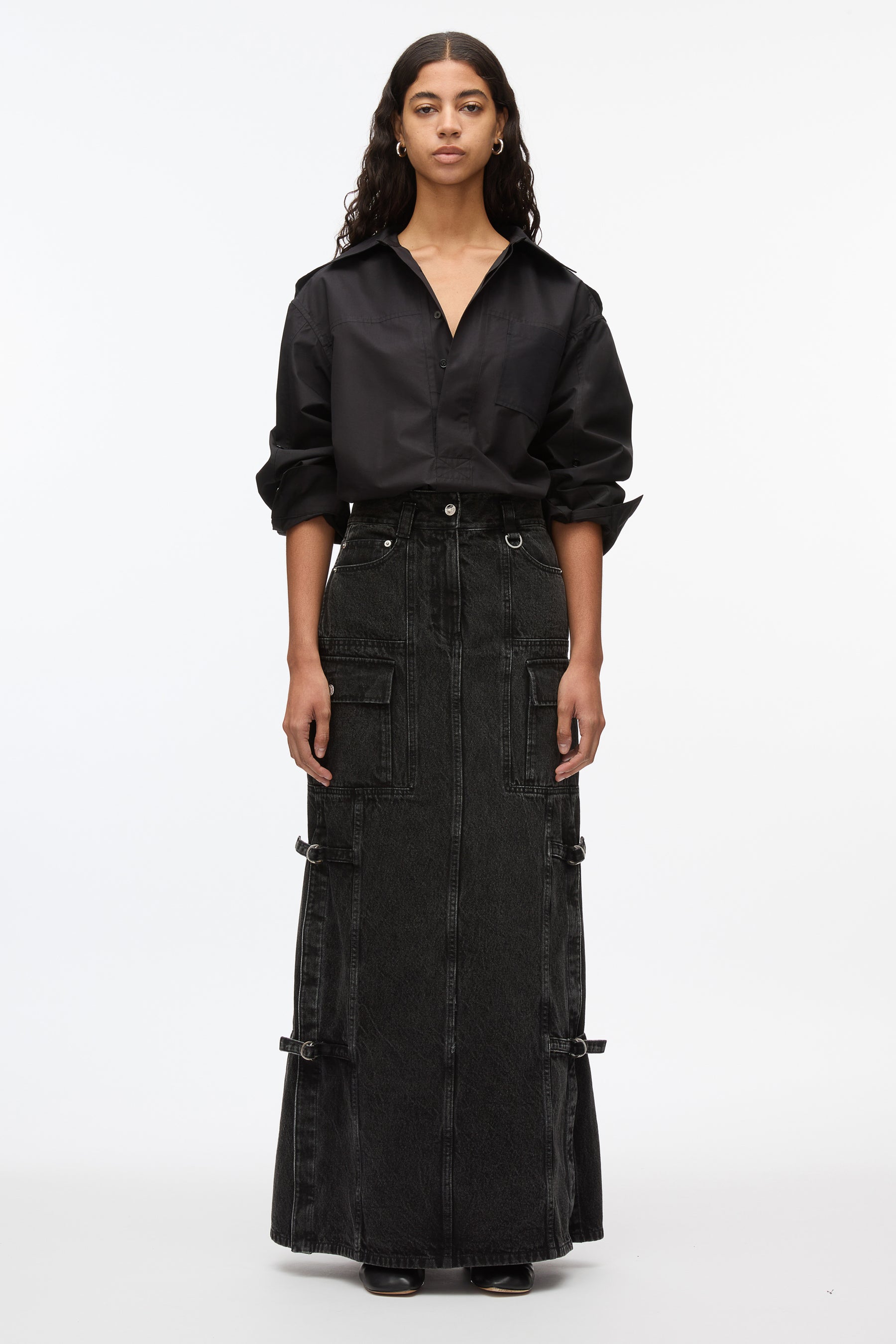 Denim Cargo Maxi Skirt