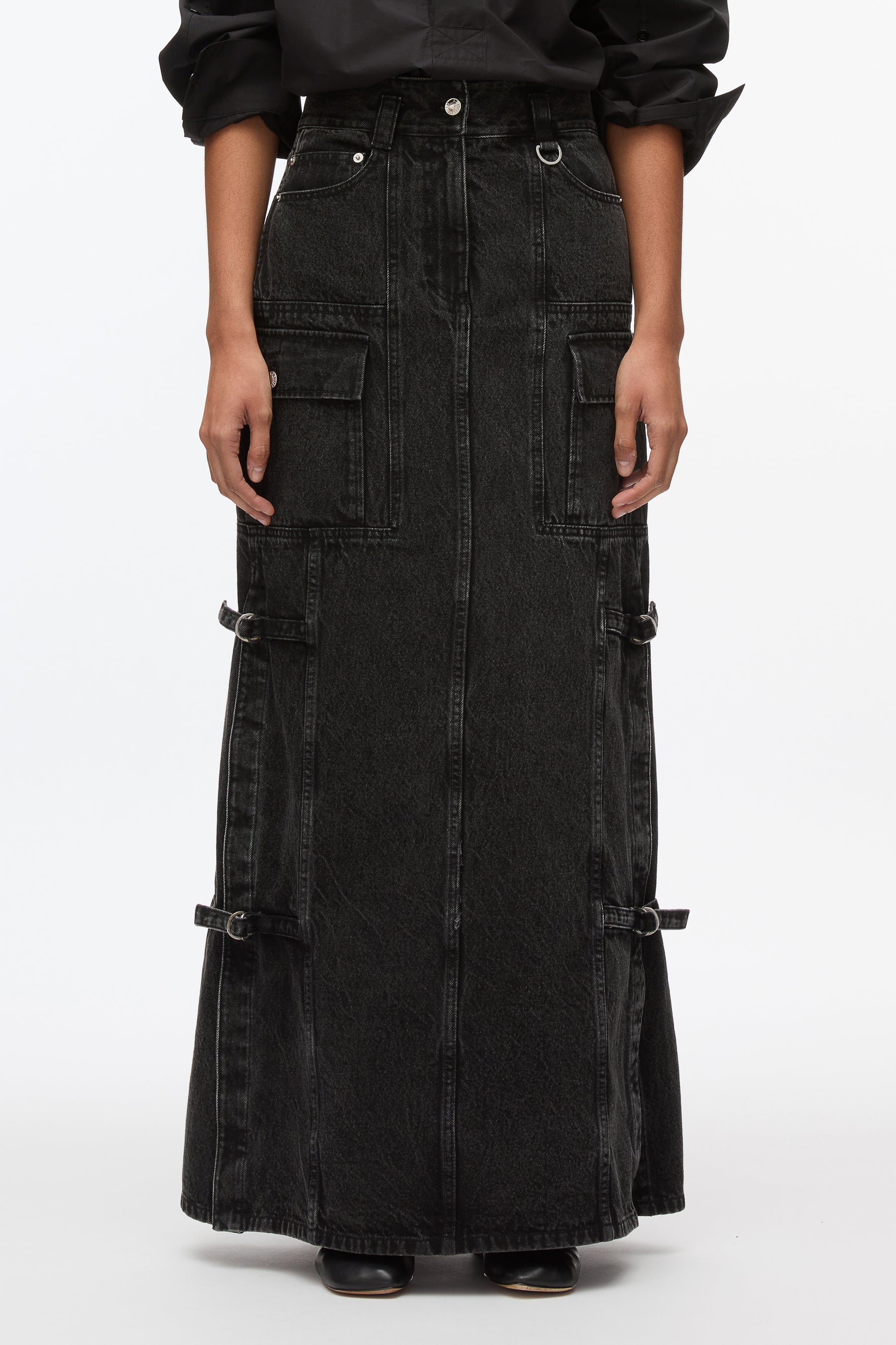 Denim Cargo Maxi Skirt