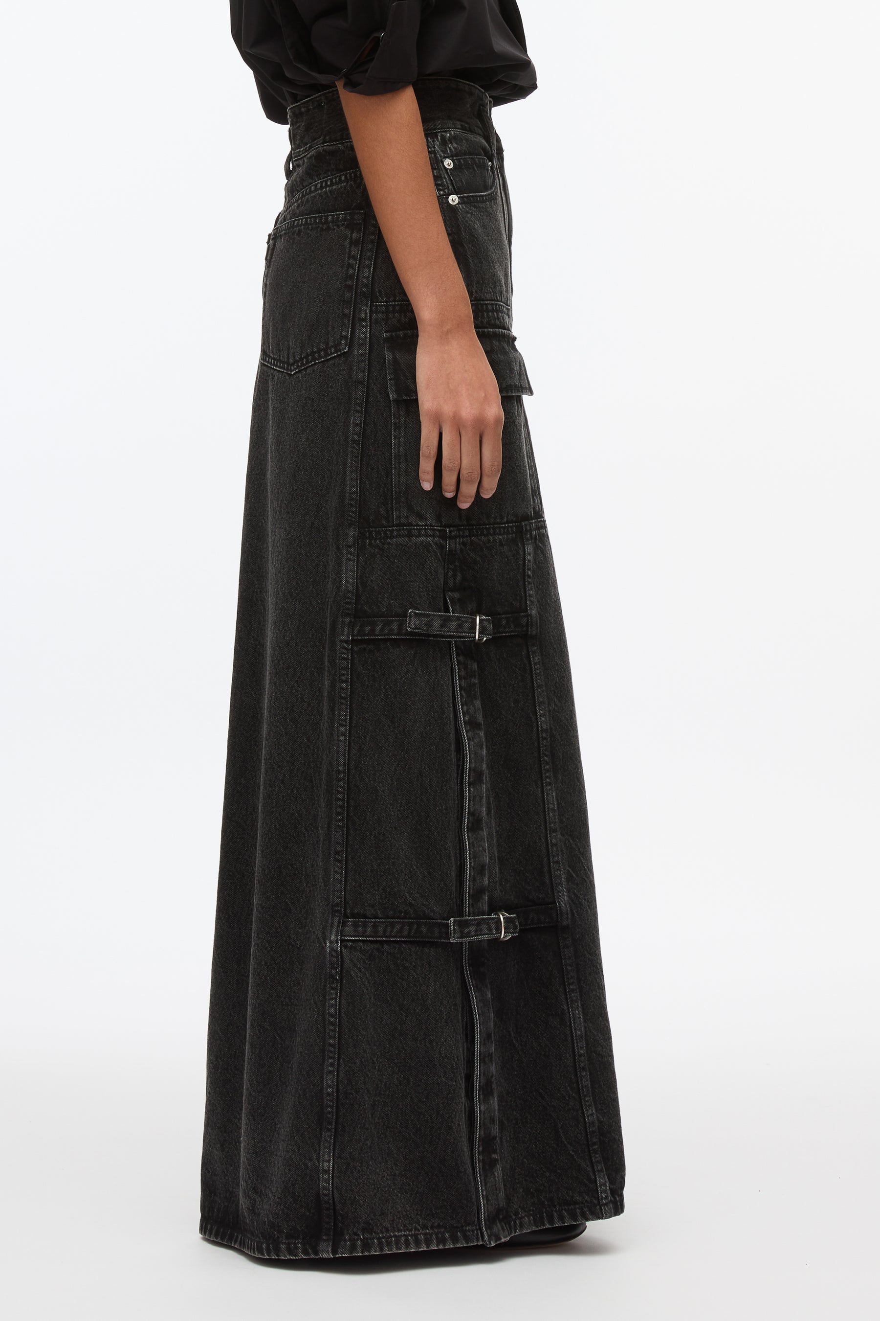 Denim Cargo Maxi Skirt