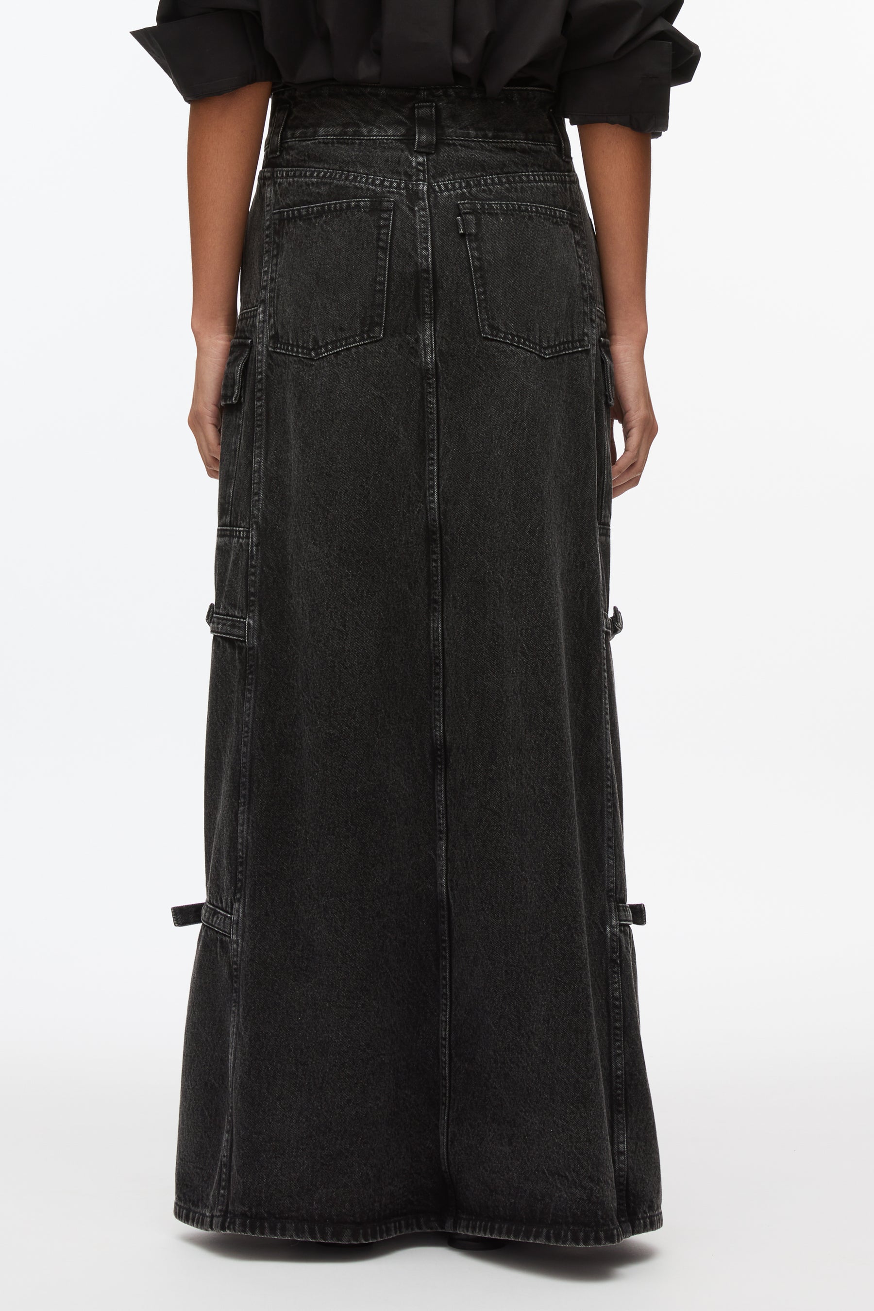 Denim Cargo Maxi Skirt
