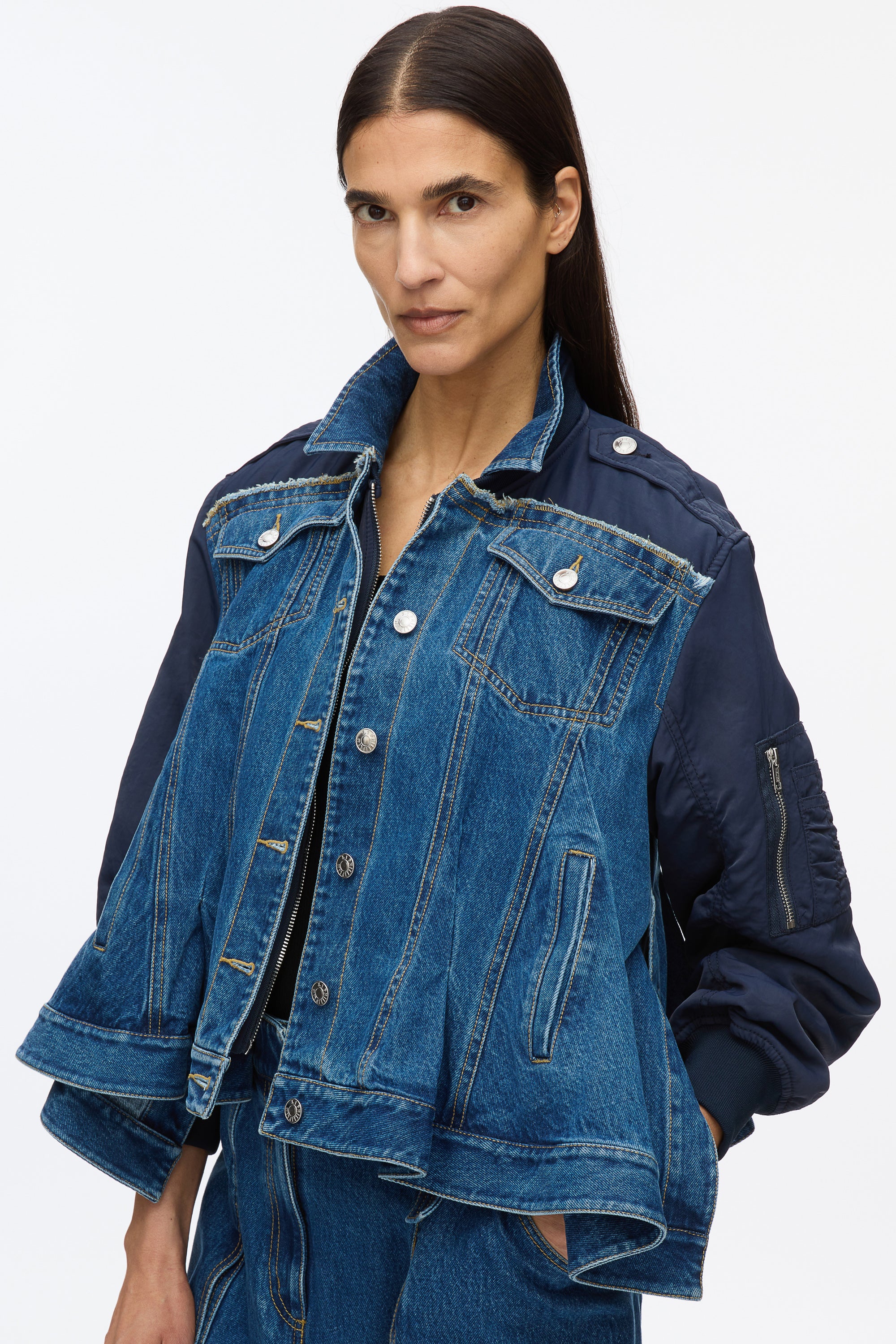 Hybrid Denim Flight Jacket With Flounce Hem 3.1 Phillip Lim