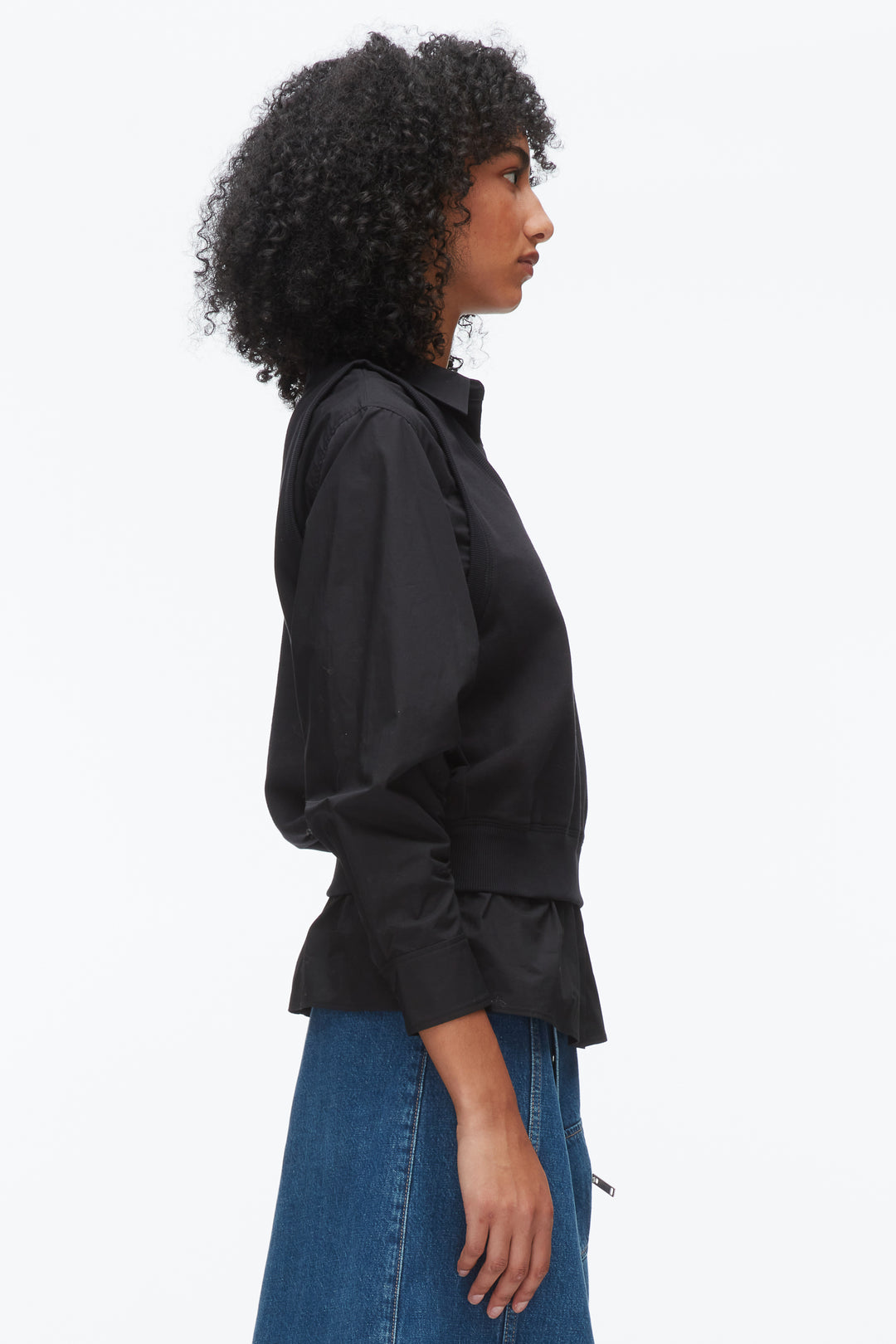 Layered Vest Ruched Sleeve Shirt