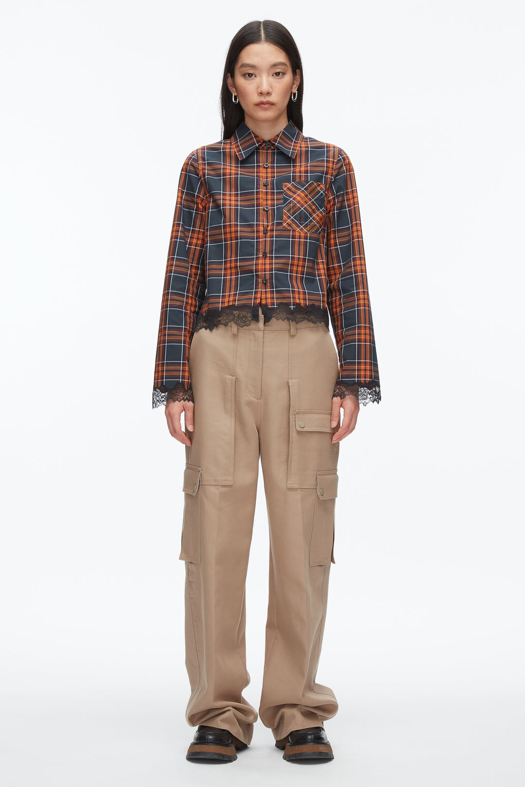 Plaid Mix Cropped Shirt