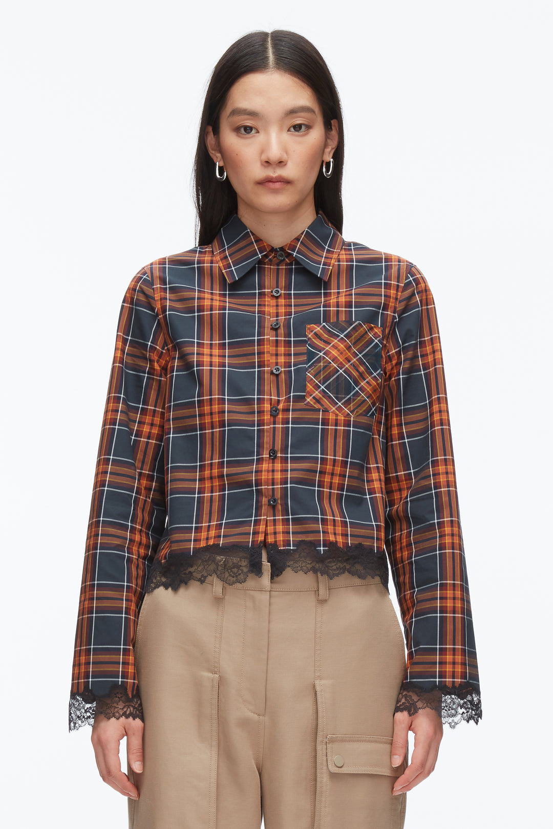 Plaid Mix Cropped Shirt