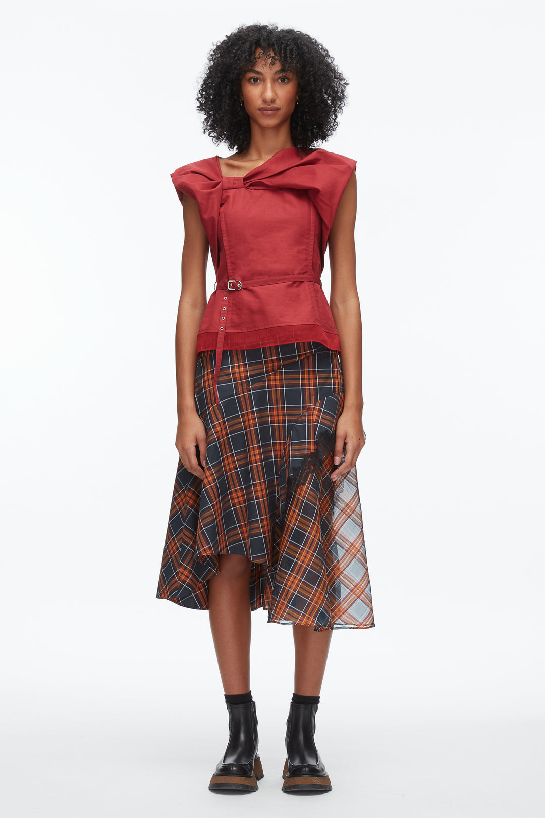 Draped Bow Belted Shell Top