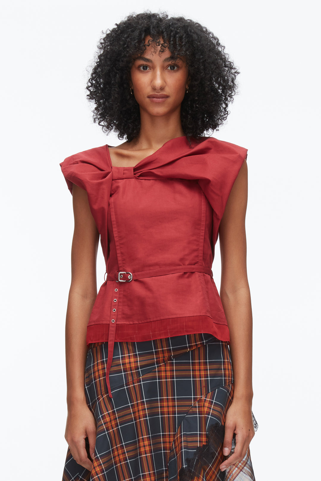 Draped Bow Belted Shell Top