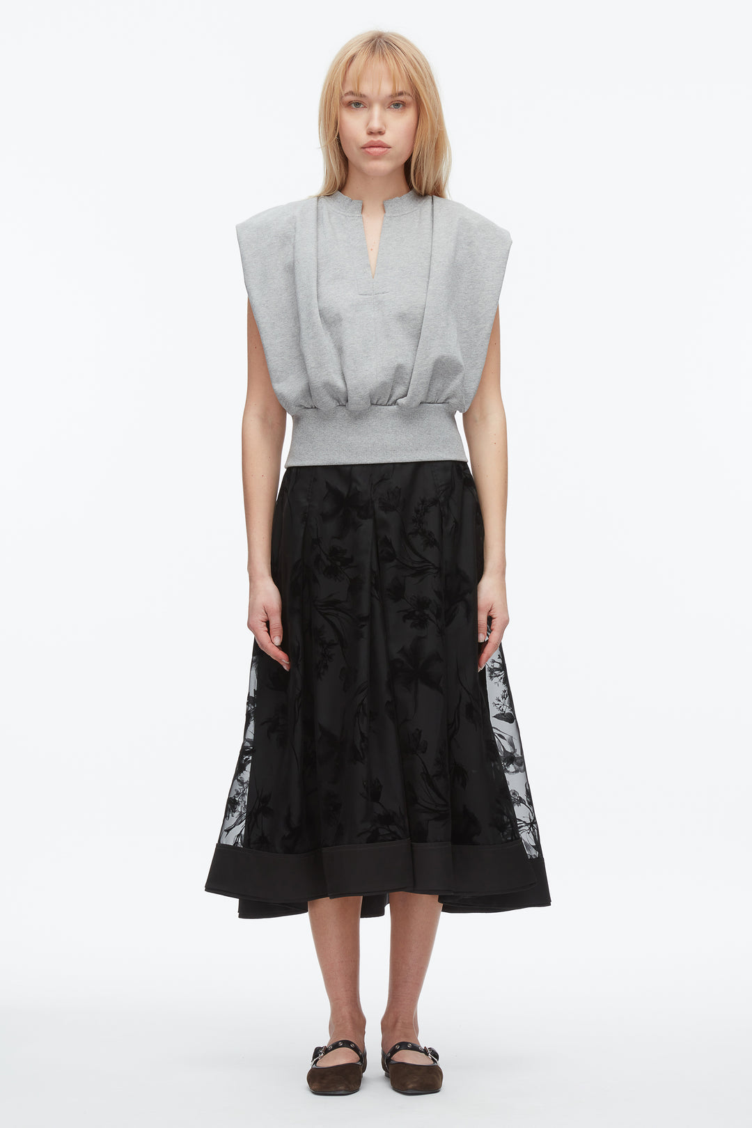 Flocked Organza Midi Skirt