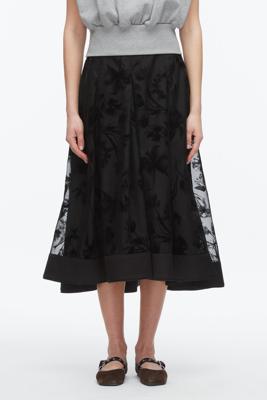Flocked Organza Midi Skirt