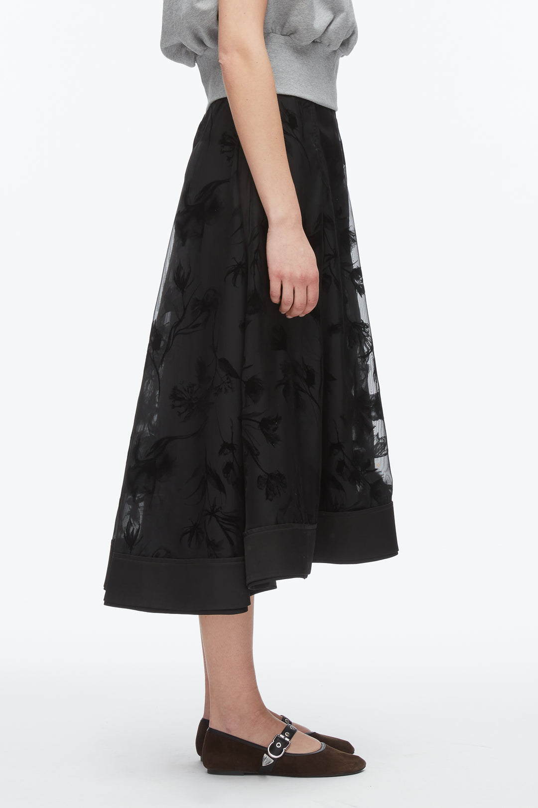 Flocked Organza Midi Skirt
