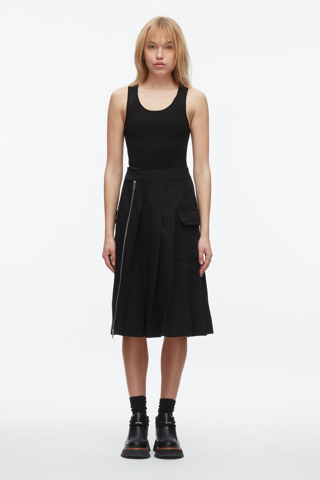 Pleated Zip Utility Skirt