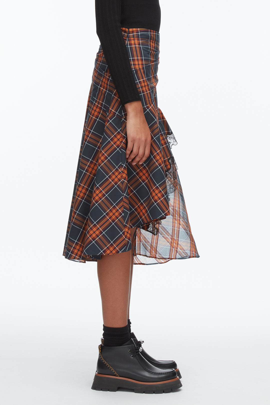 Plaid Mix Draped Midi Skirt