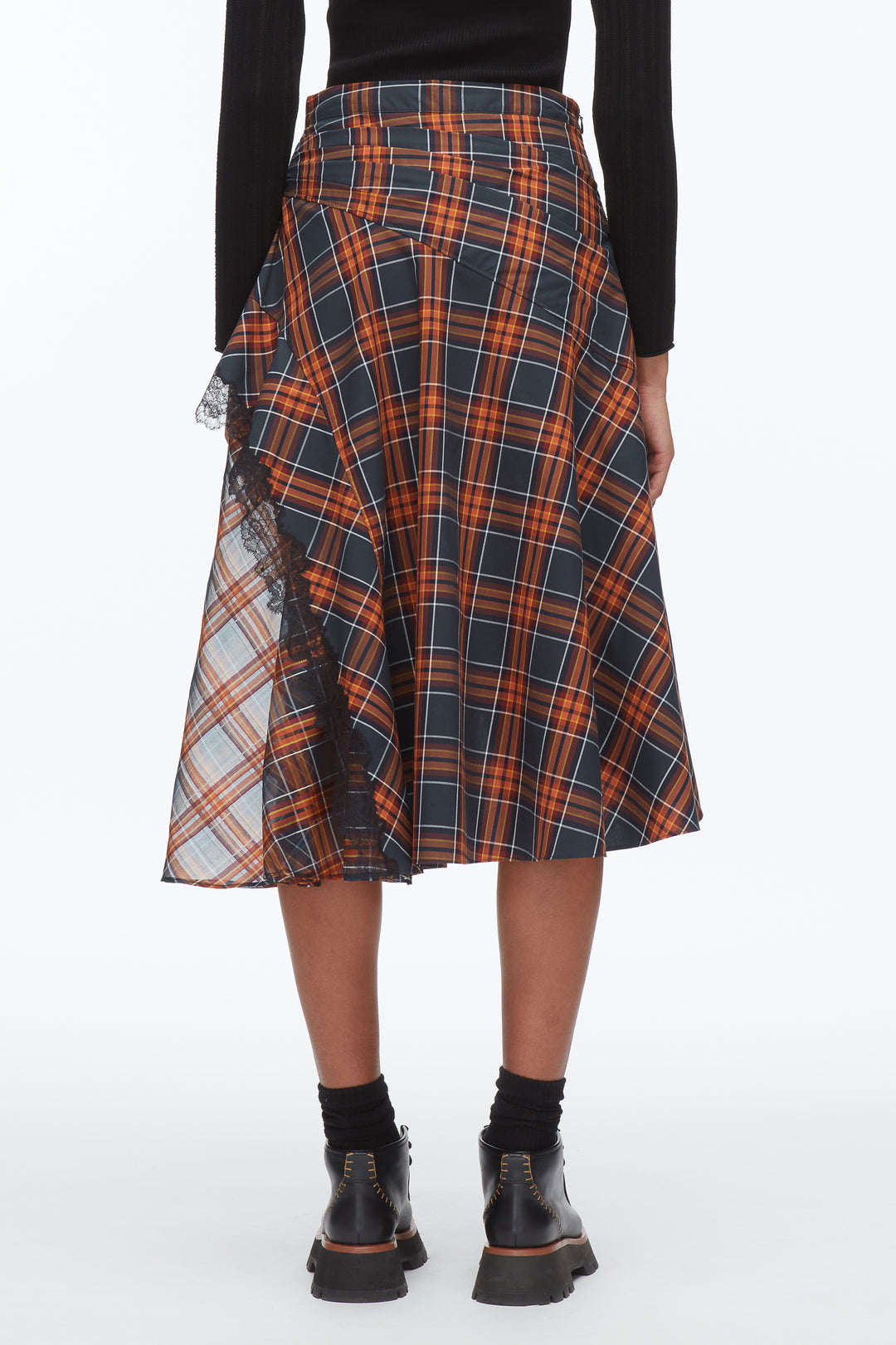 Plaid Mix Draped Midi Skirt