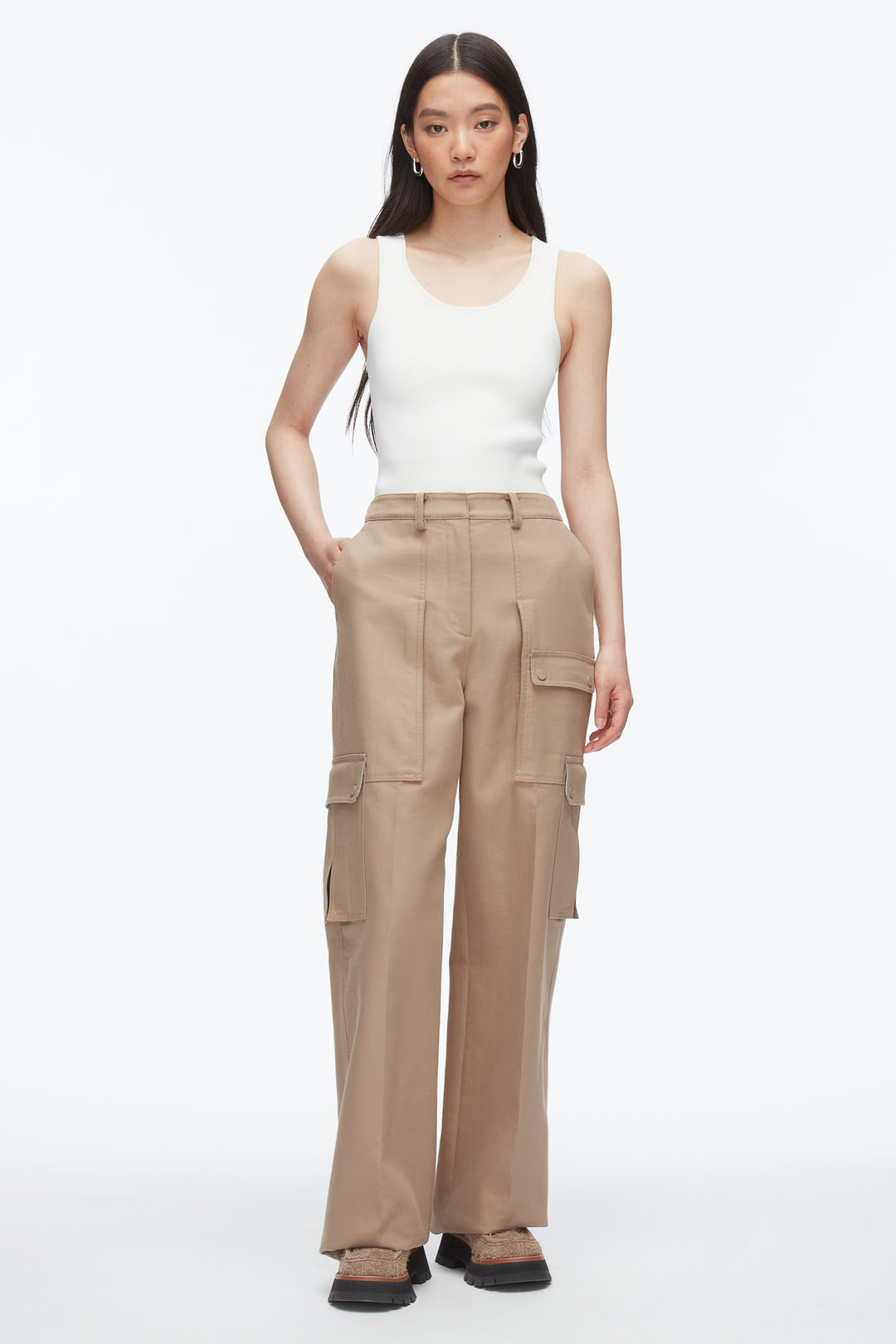 Carpenter Cargo Pants with Plaid Cuffs
