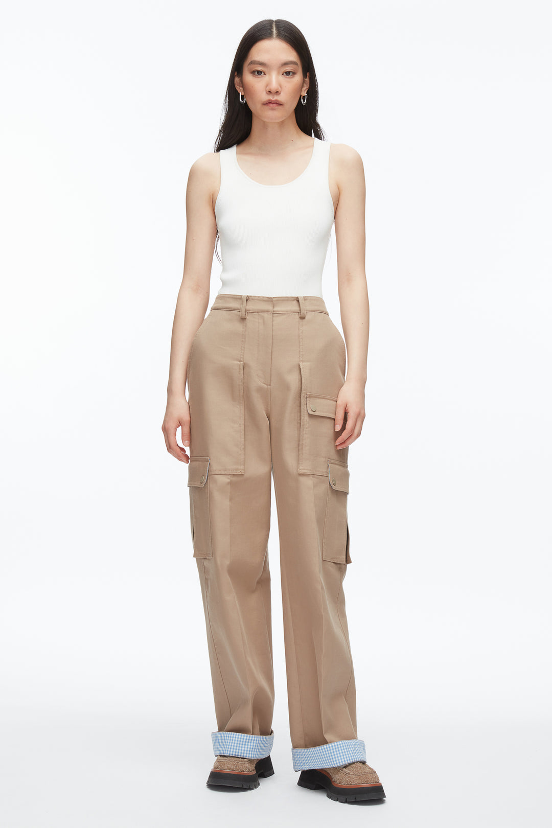 Carpenter Cargo Pants with Plaid Cuffs