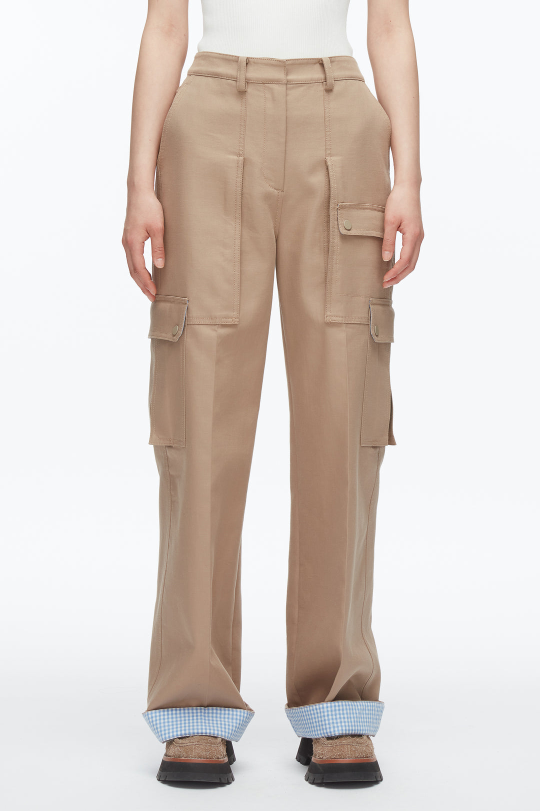 Carpenter Cargo Pants with Plaid Cuffs