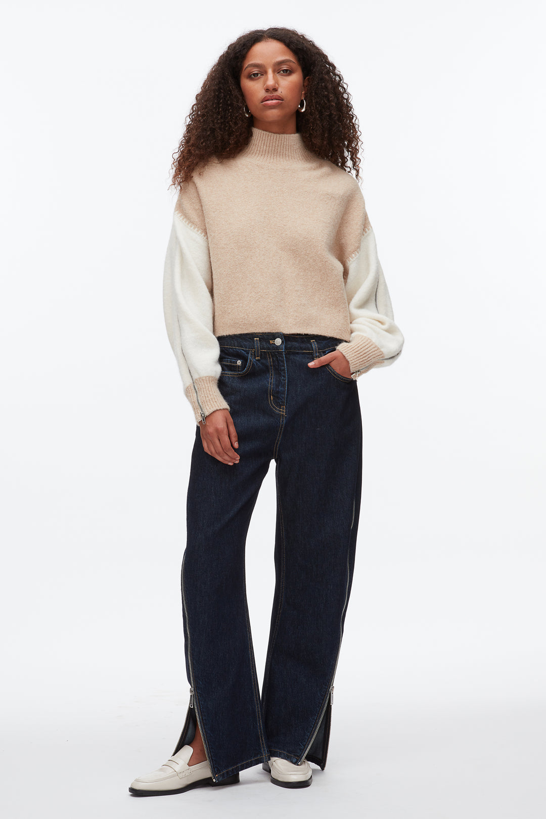 Colorblock Zip Sleeve Turtleneck
