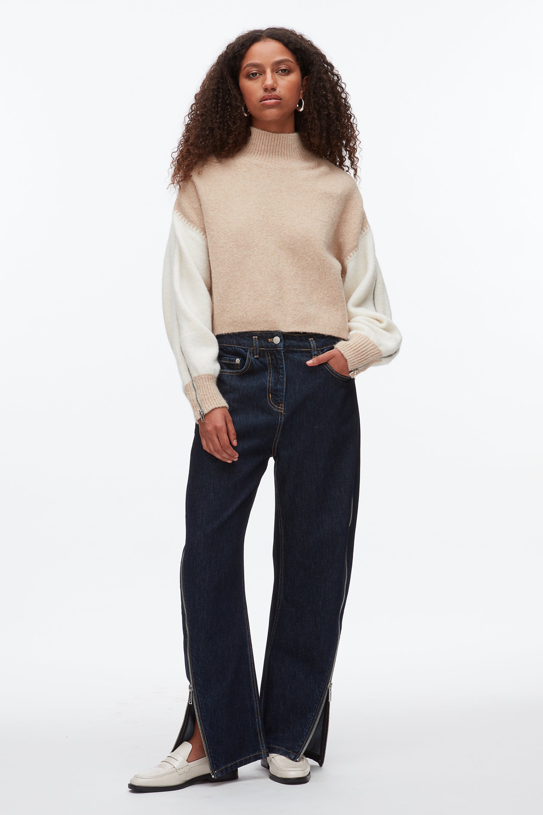 Colorblock Zip Sleeve Turtleneck