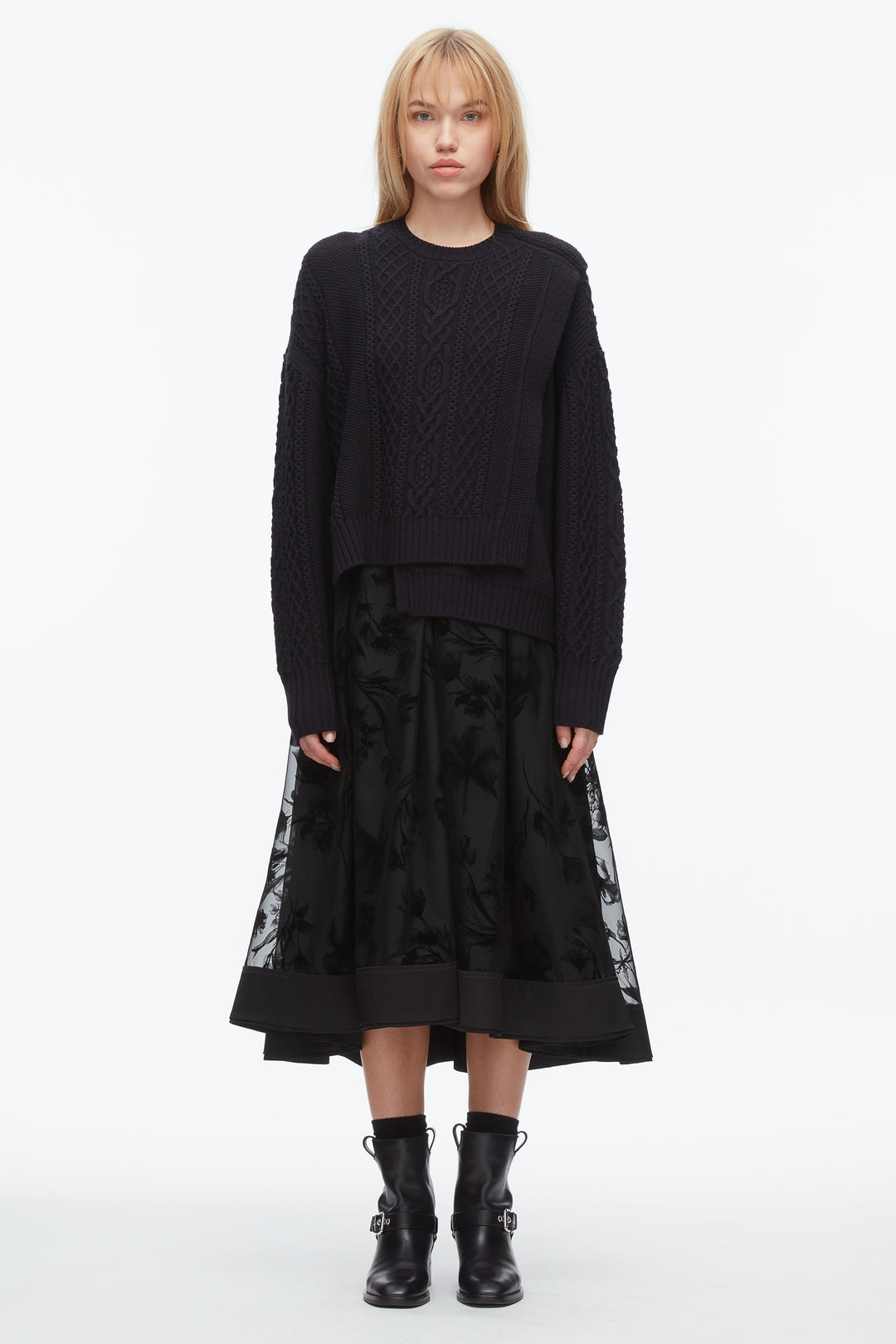 Cable Mix Double Layer Crewneck
