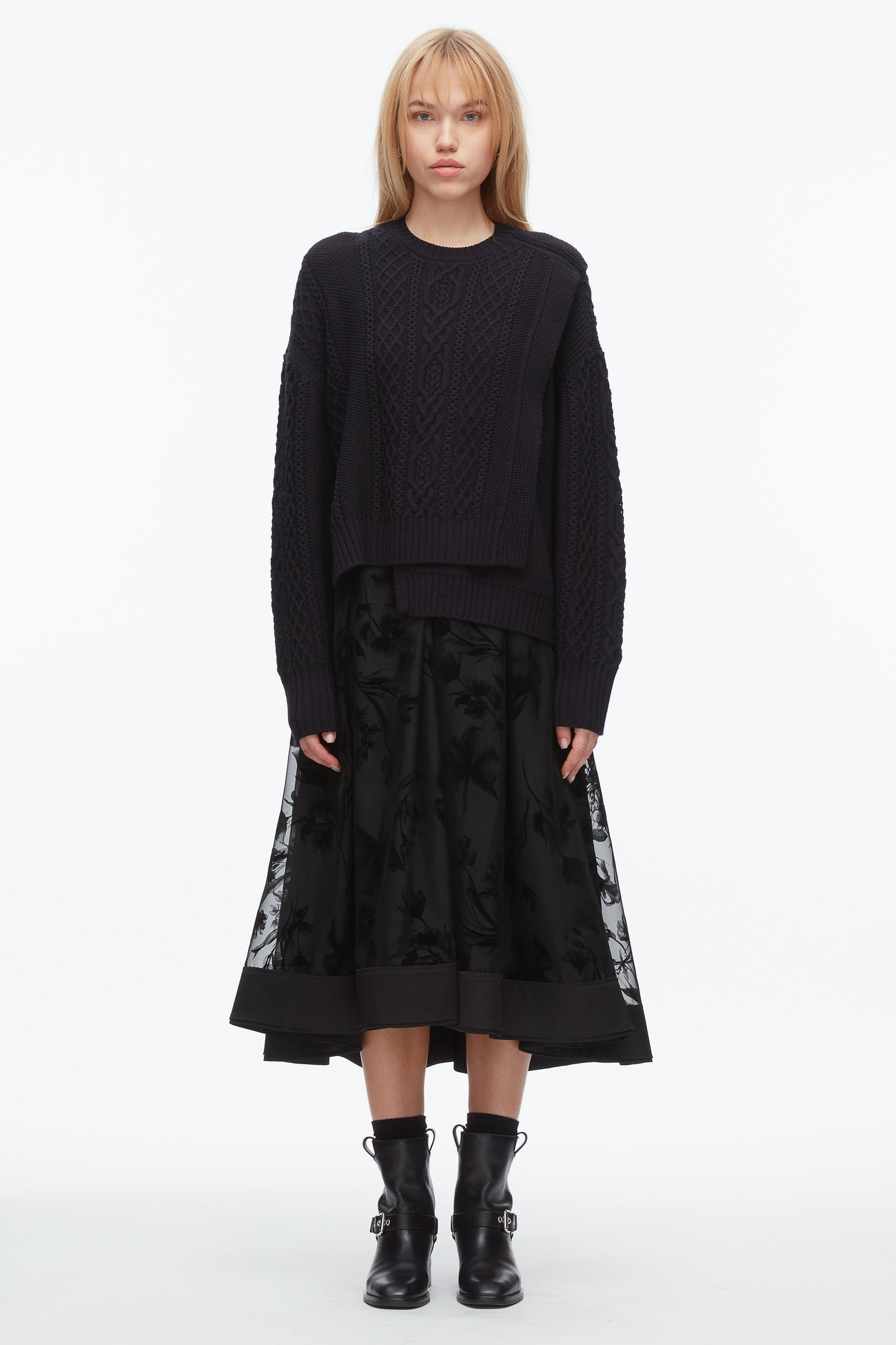 Cable Mix Double Layer Crewneck
