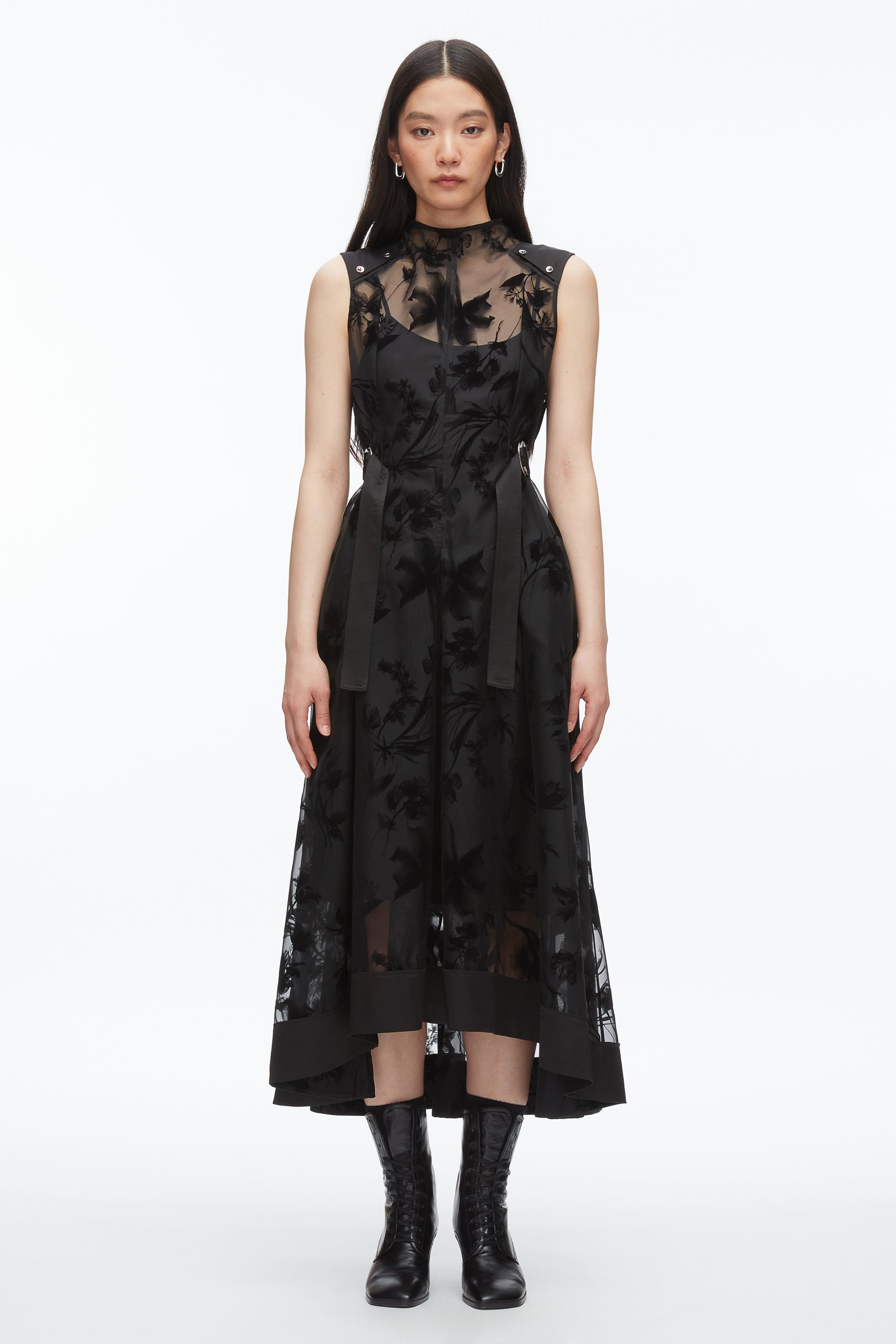 Flocked Organza Midi Dress