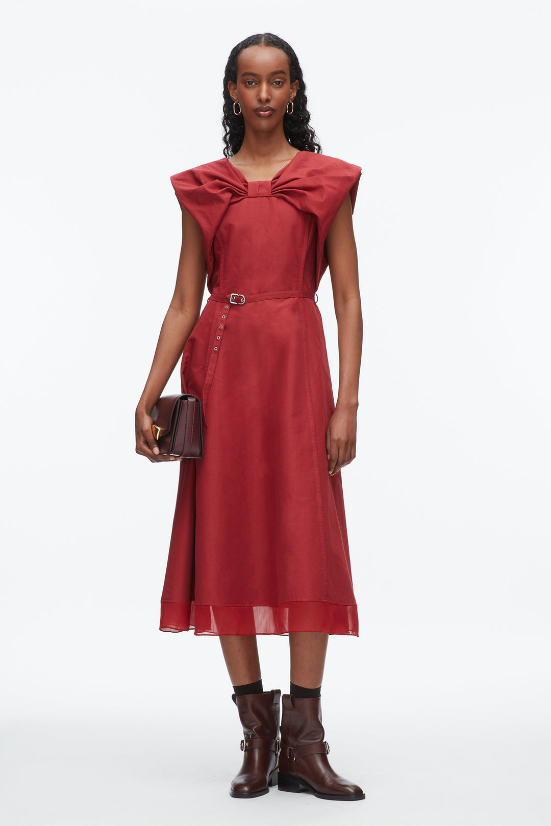 Draped Bow Dress with Belt
