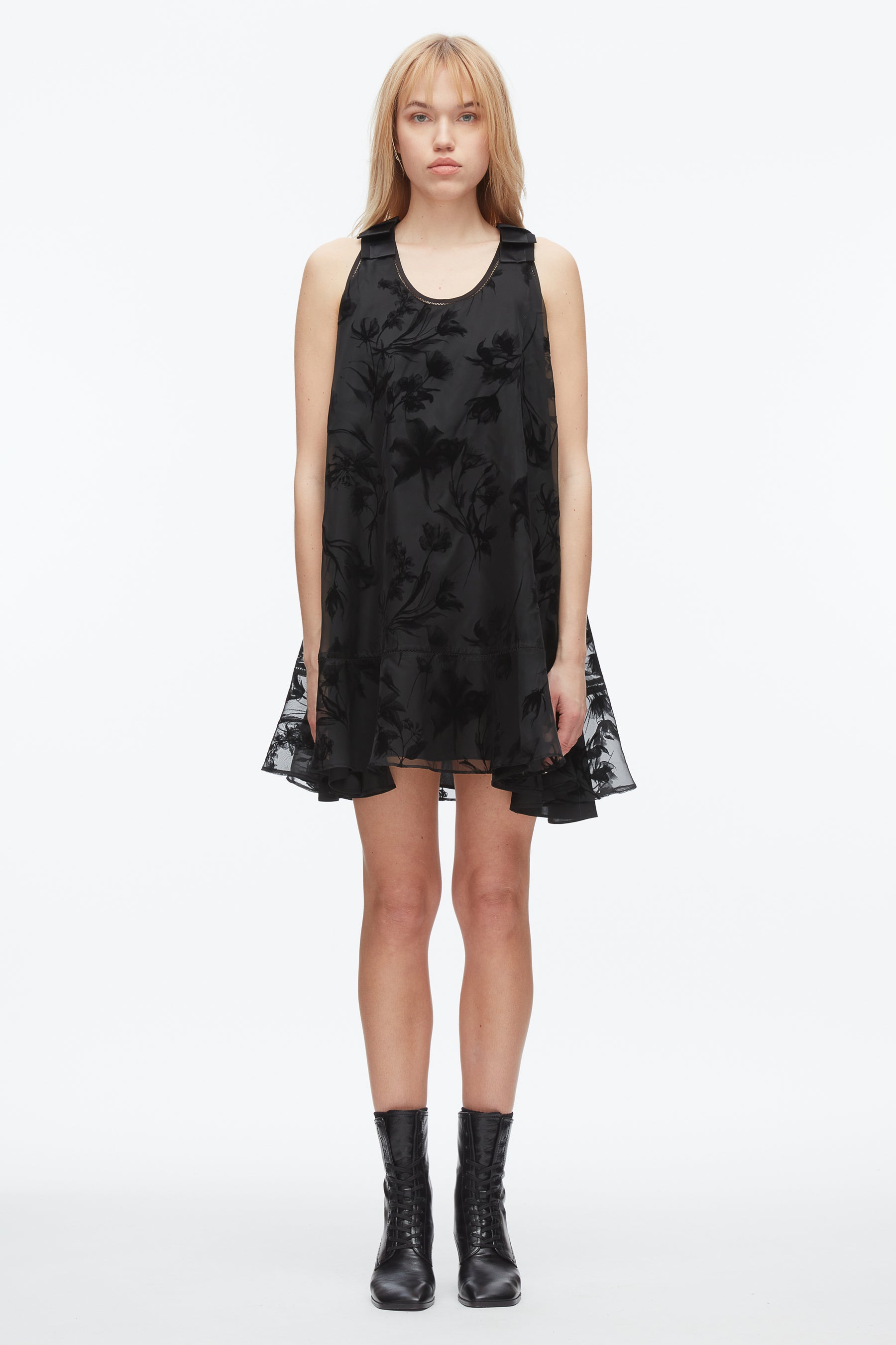 3.1 Phillip Lim Women's Flocked Organza Sleeveless Trapeze Dress - Black