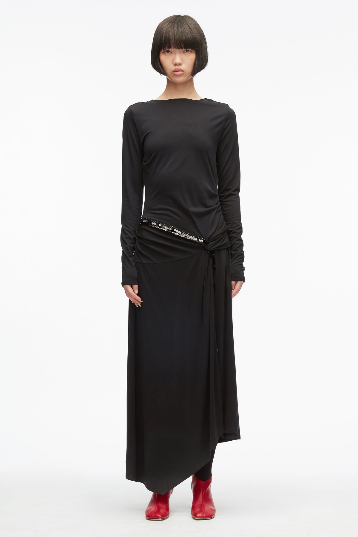 Embellished Drape Jersey Midi Dress - M