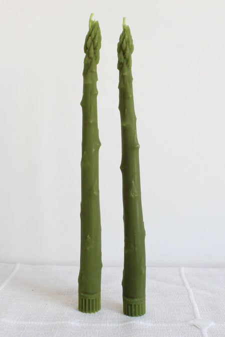 Asparagus Beeswax Candle Taper Pair