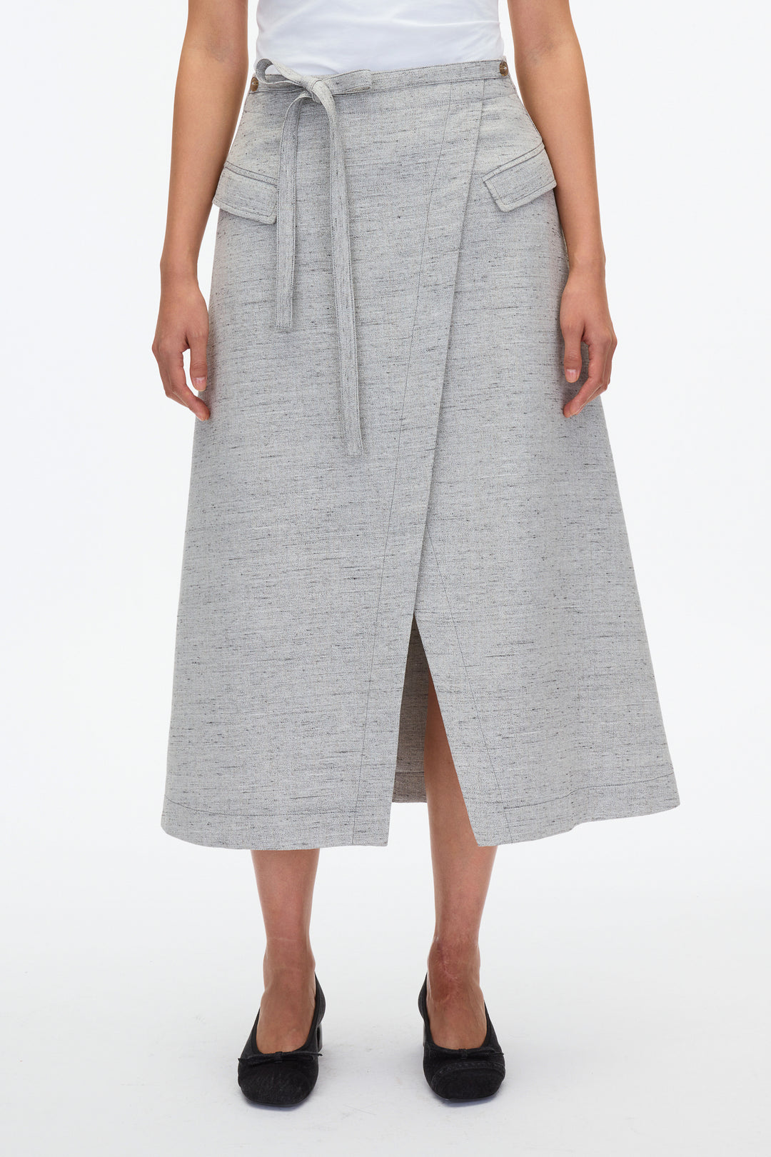 Faux Wrap Half Skirt with Tie Waist