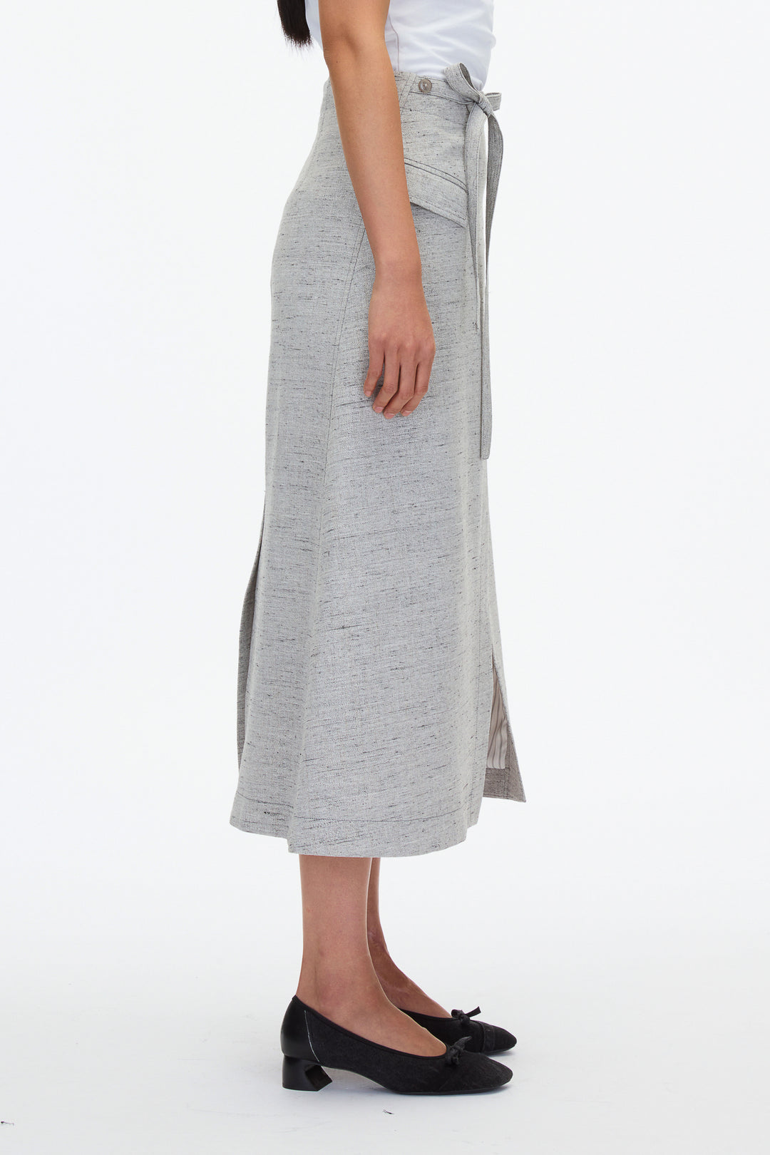 Faux Wrap Half Skirt with Tie Waist