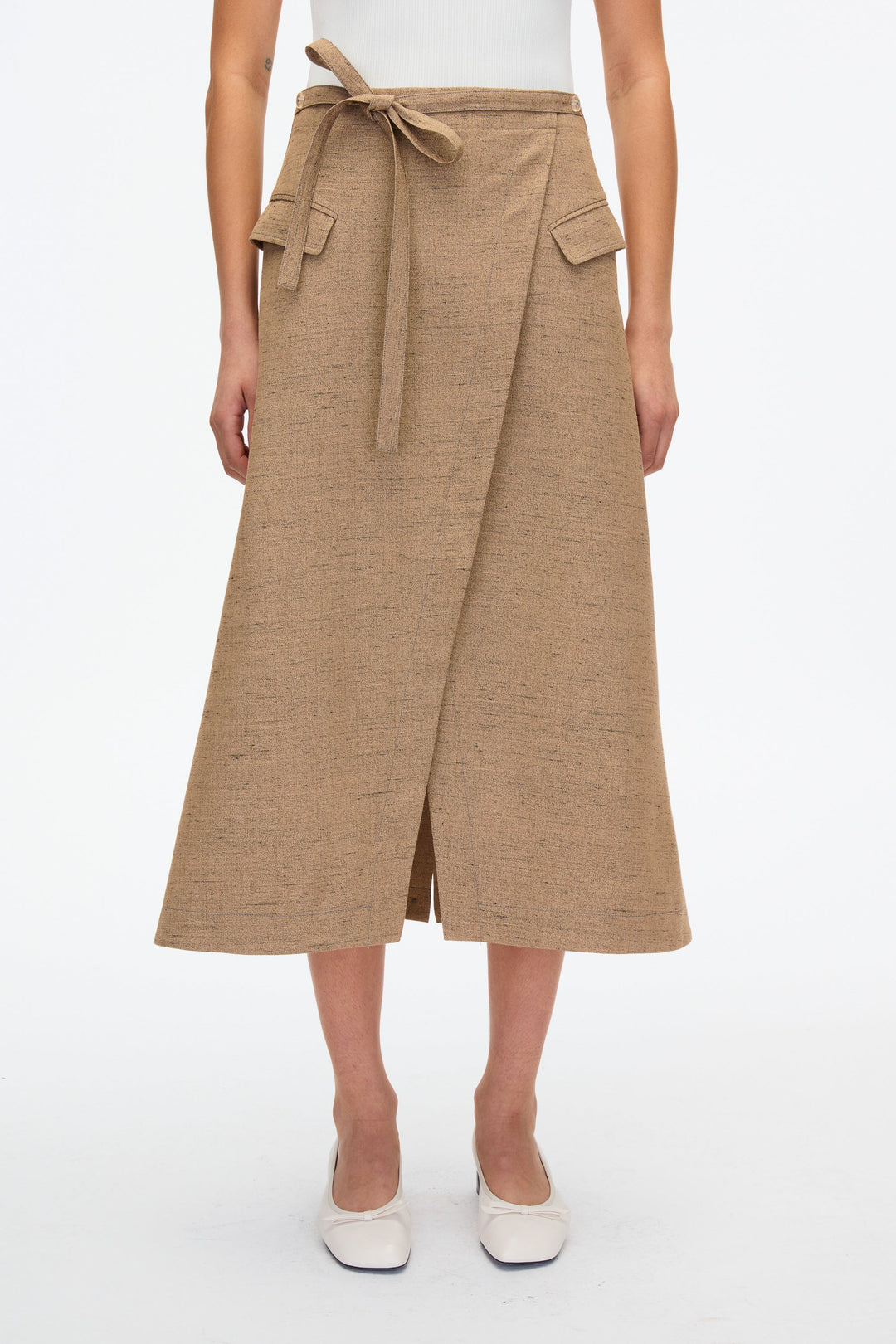 Faux Wrap Skirt with Tie Waist