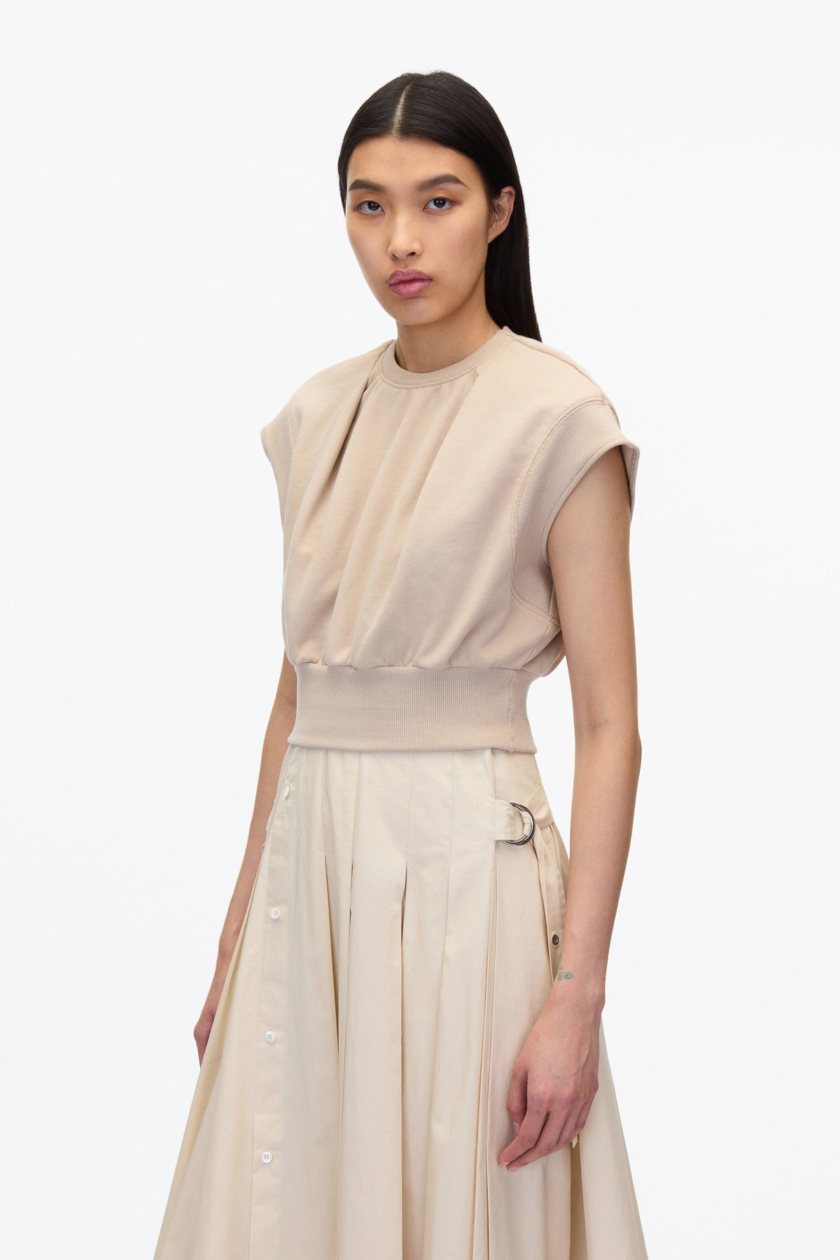 3.1 Phillip Lim Sweatshirt Combo Dress with Pleated Skirt, Dk Chocolate, Women's, L, Casual & Work Dresses Shirtdresses Button-Down Shirt Dresses