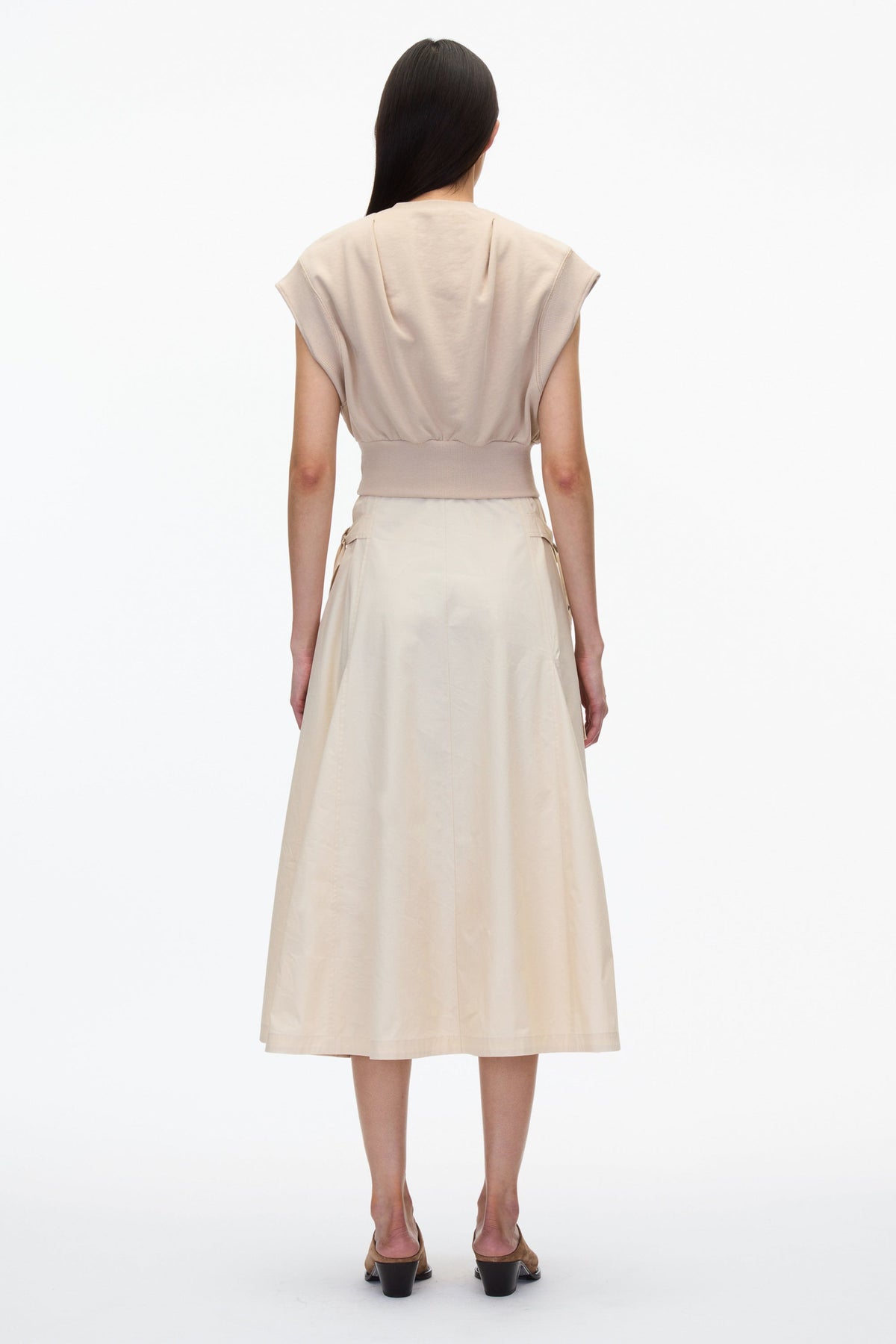 3.1 Phillip Lim Sweatshirt Combo Dress with Pleated Skirt, Dk Chocolate, Women's, L, Casual & Work Dresses Shirtdresses Button-Down Shirt Dresses