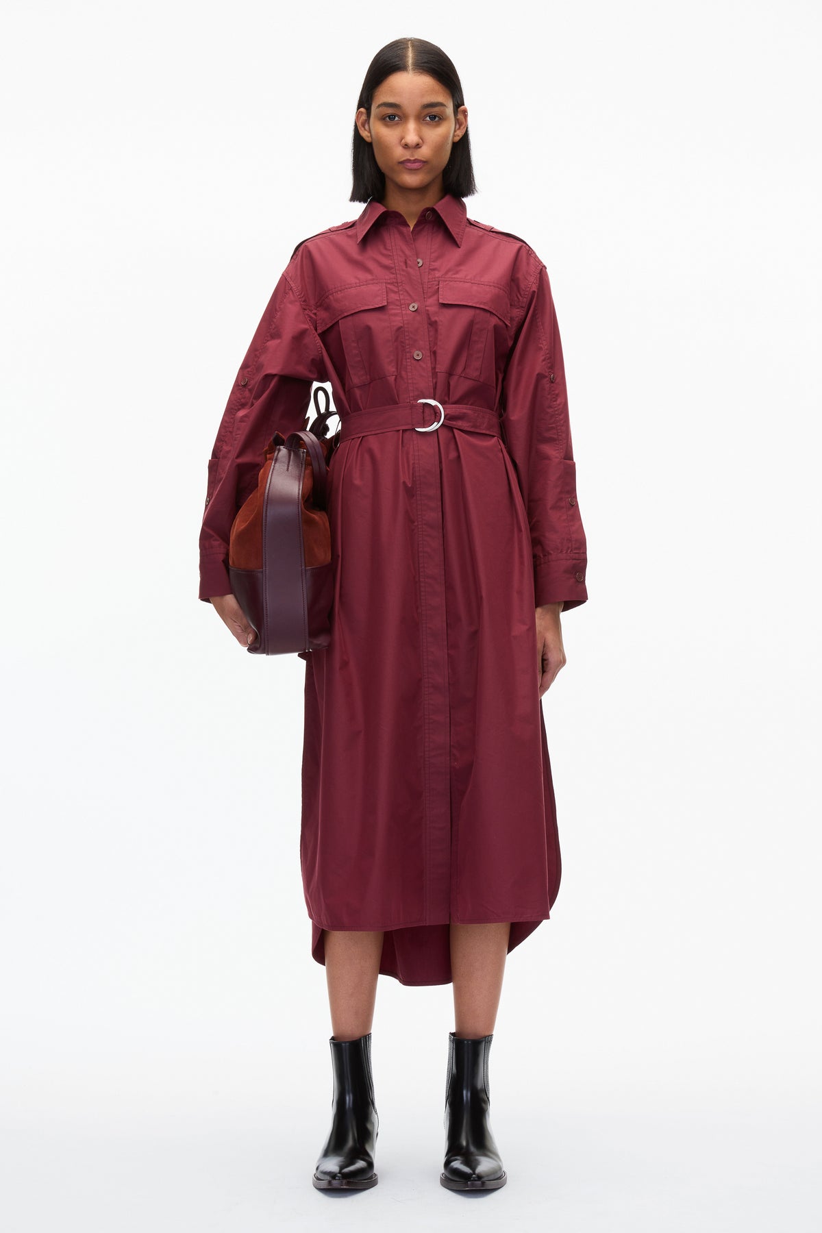 knee length dresses for ladies Poplin Utility Midi Shirt Dress - Oxford Blue