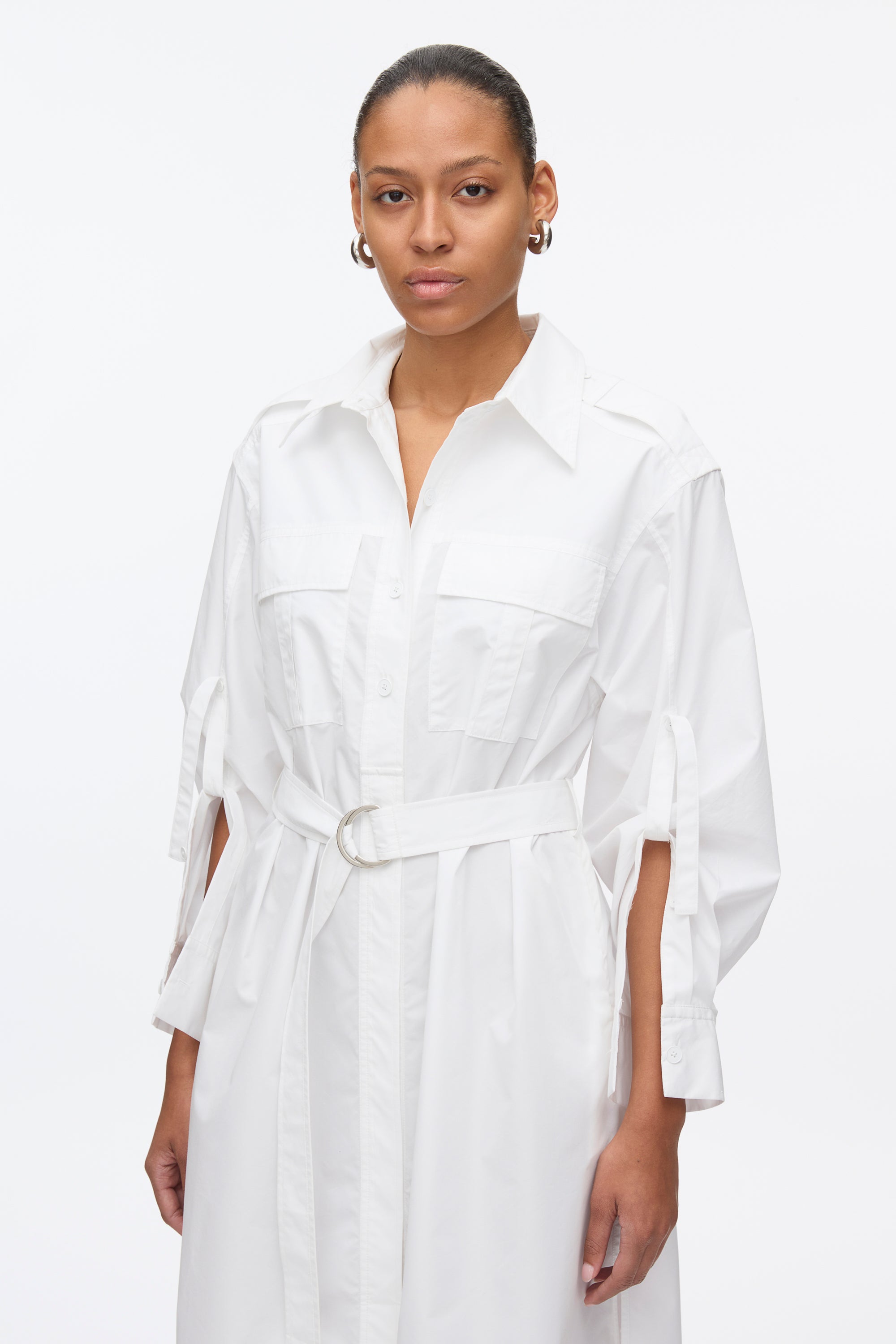 White utility fashion shirt dress