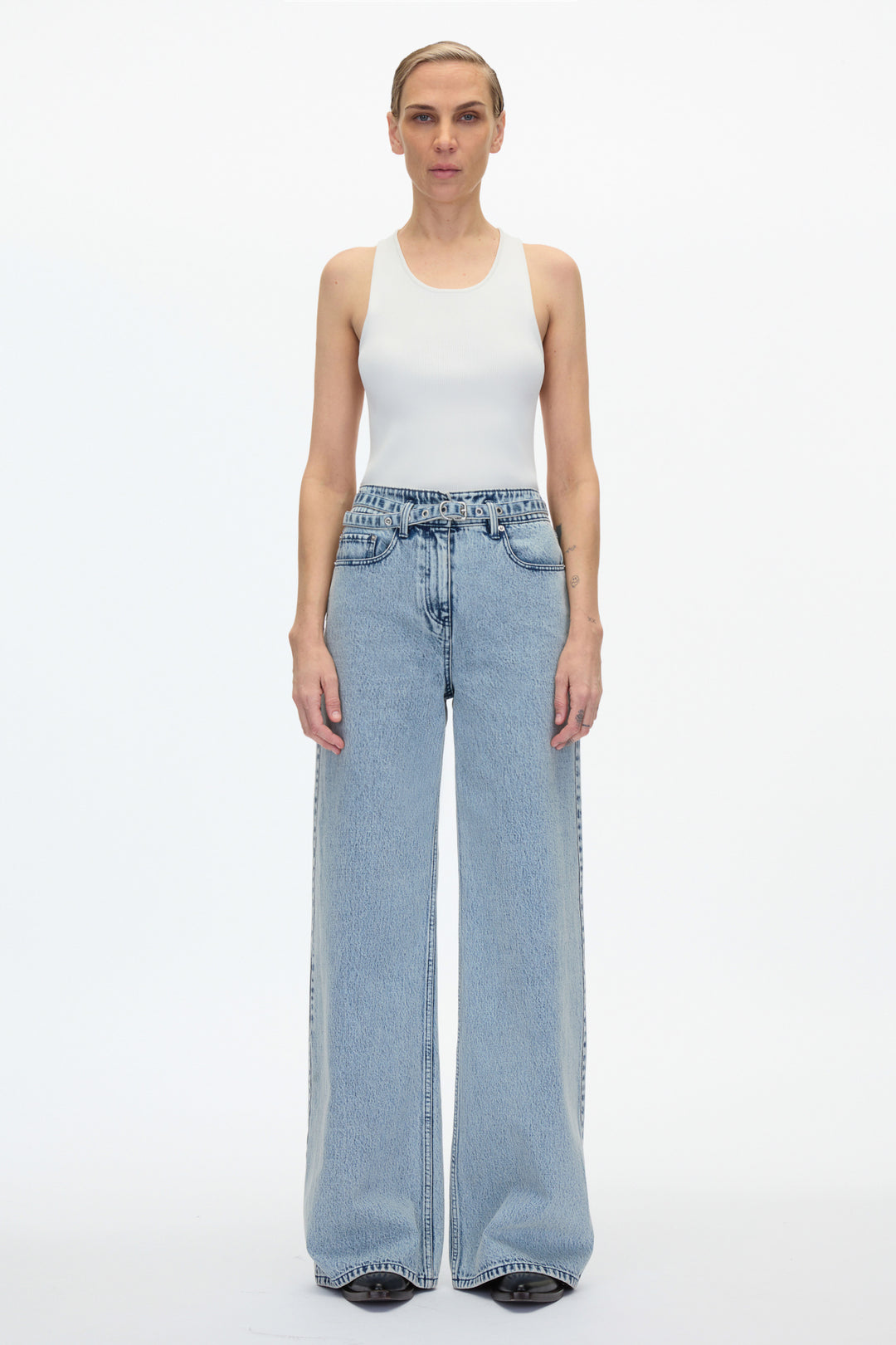 Wide Leg Jeans Belted Denim Jeans High-Rise Belted Wide-Leg Jean