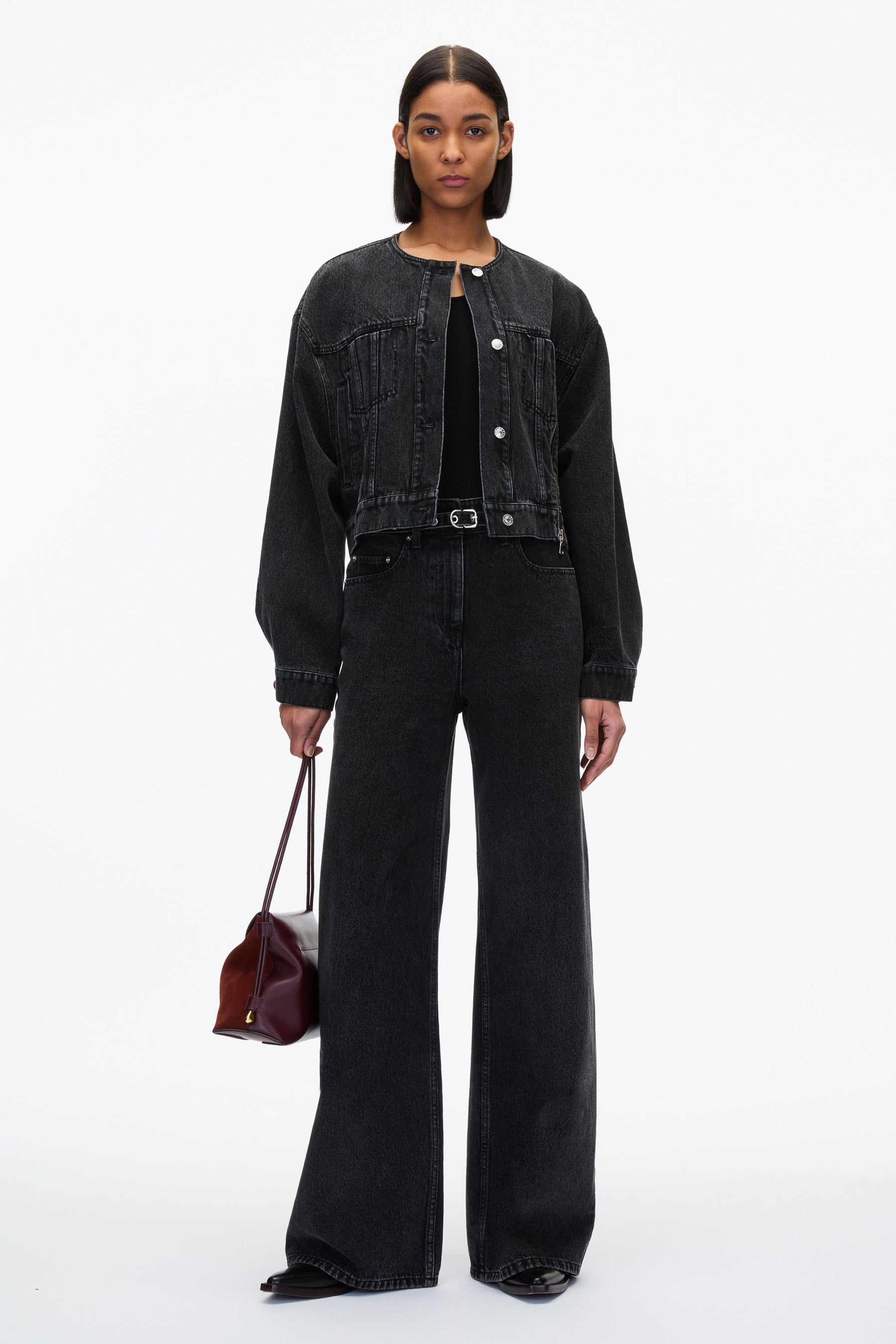 Zip Front Cropped Denim Jacket