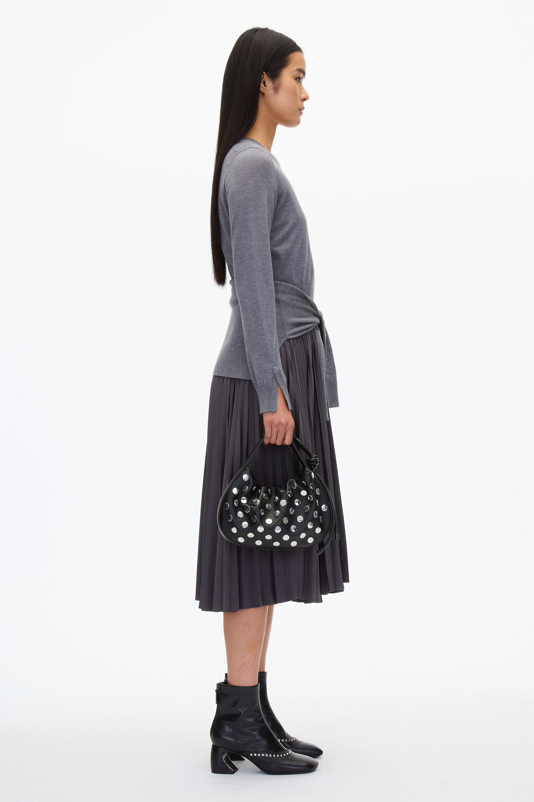 Combo Pleated Dress with Tie Waist