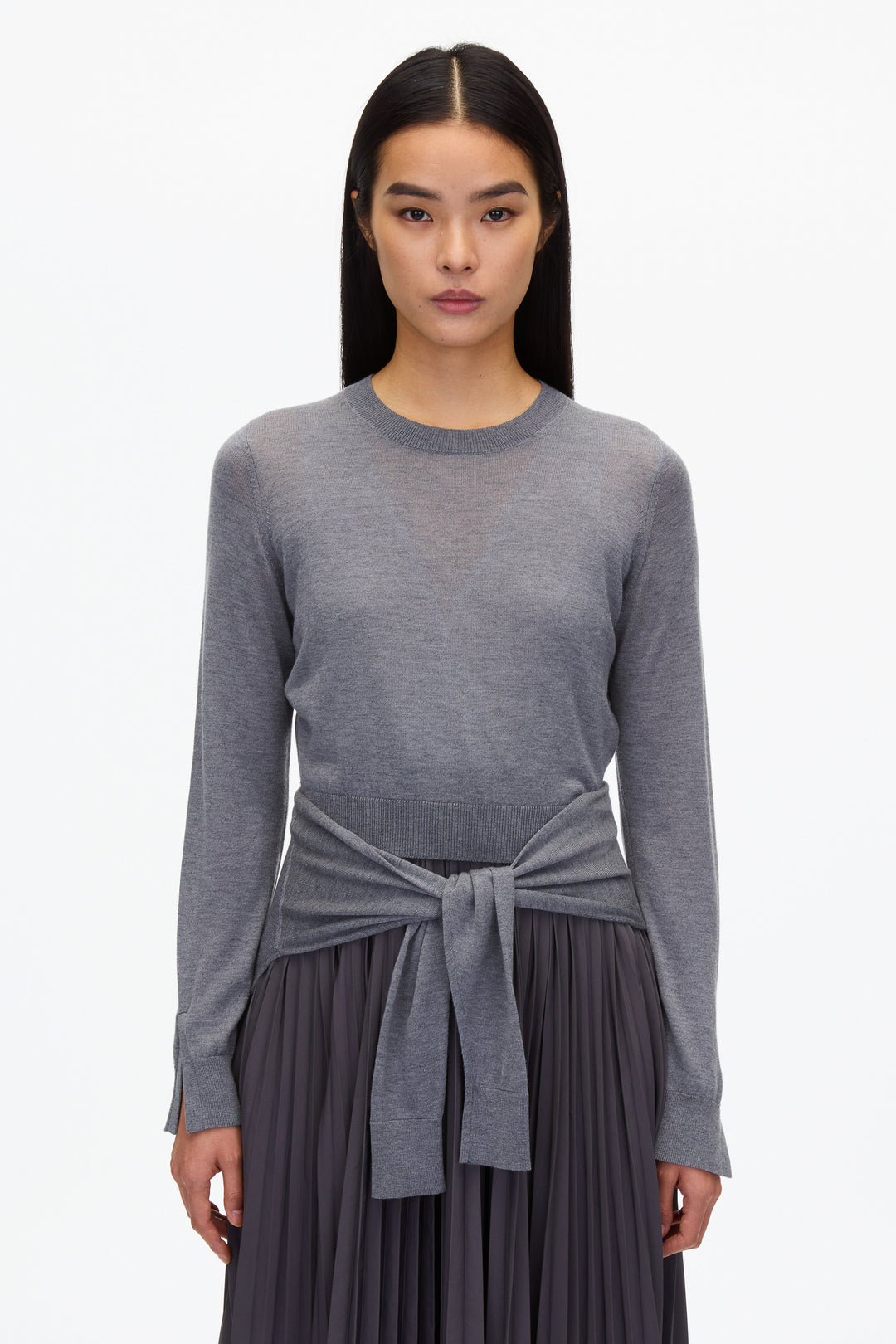 Combo Pleated Dress with Tie Waist