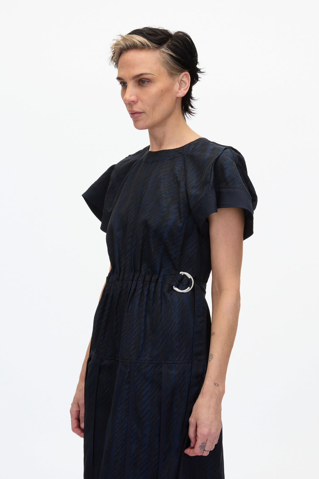 Jacquard Petal Sleeve Midi Dress