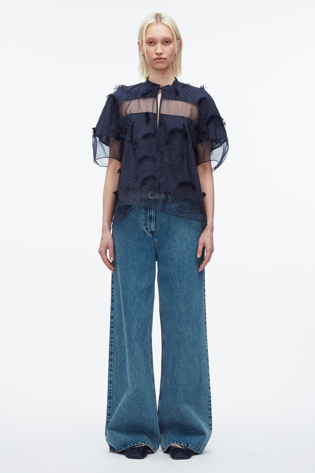 Embroidery Voile Top with Organza Combo