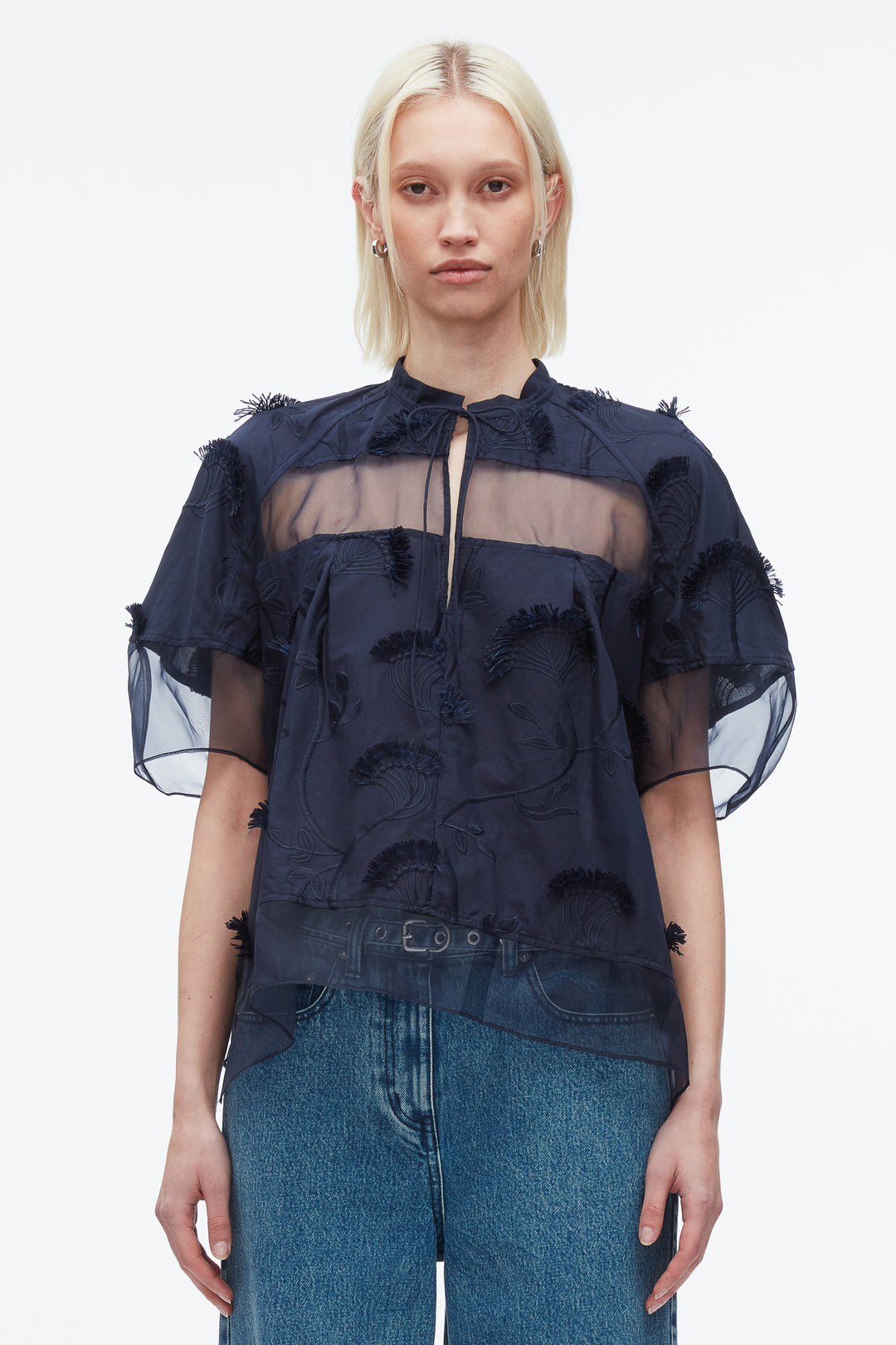 Embroidery Voile Top with Organza Combo