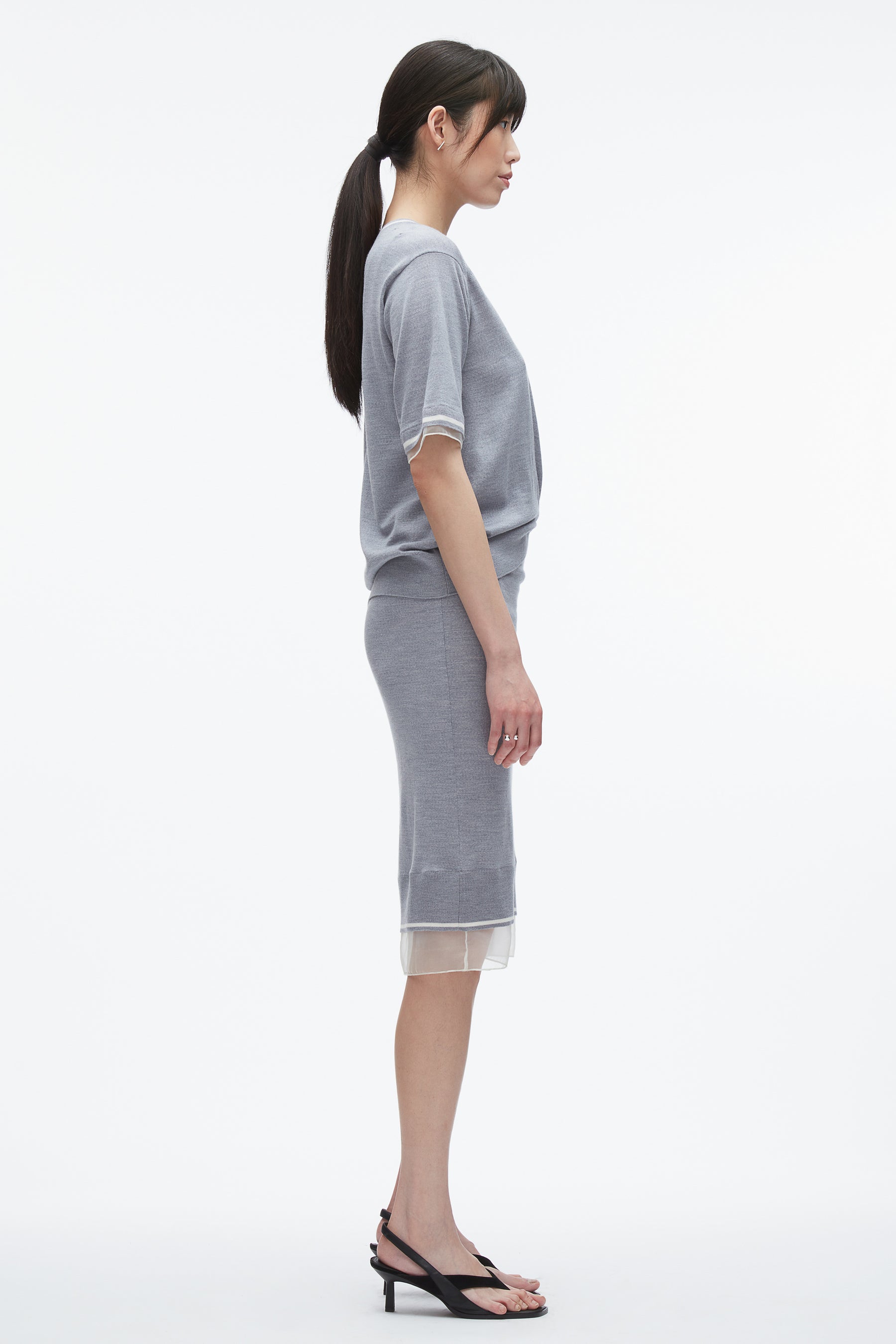 French Tuck Knit Dress with Organza