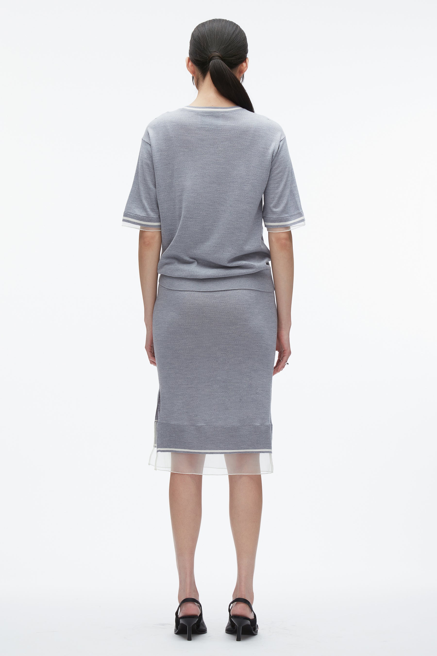 French Tuck Knit Dress with Organza