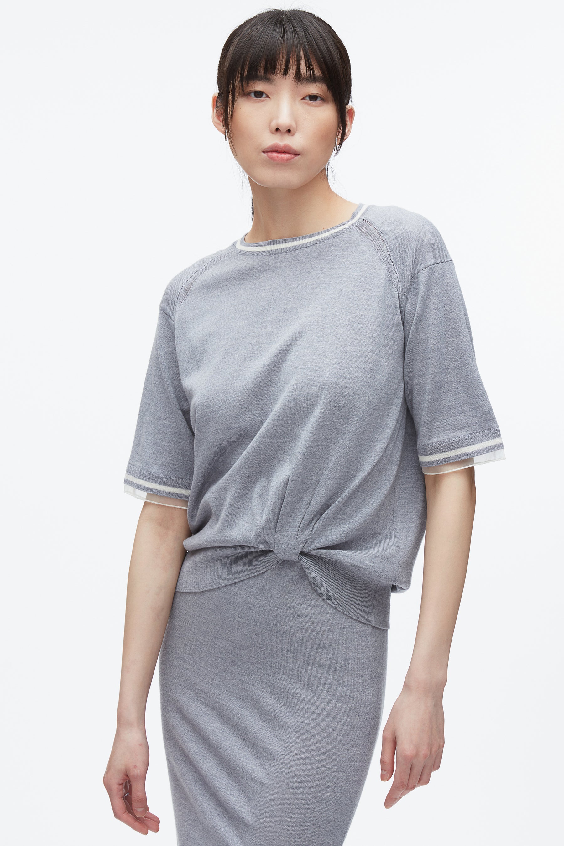 French Tuck Knit Dress with Organza
