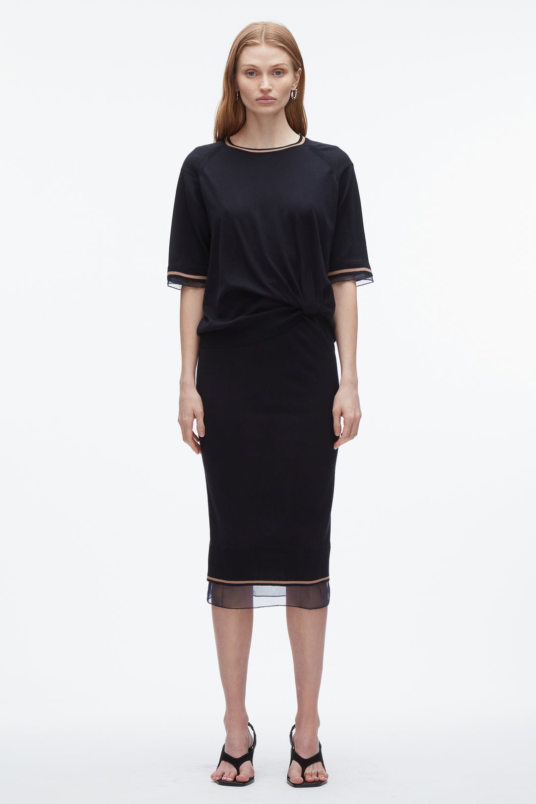 French Tuck Knit Dress with Organza